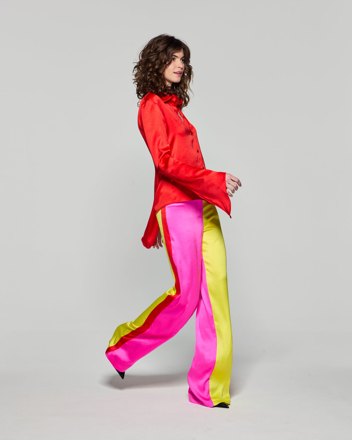 Colour Block Trouser - Bright Pink/Yellow/Red