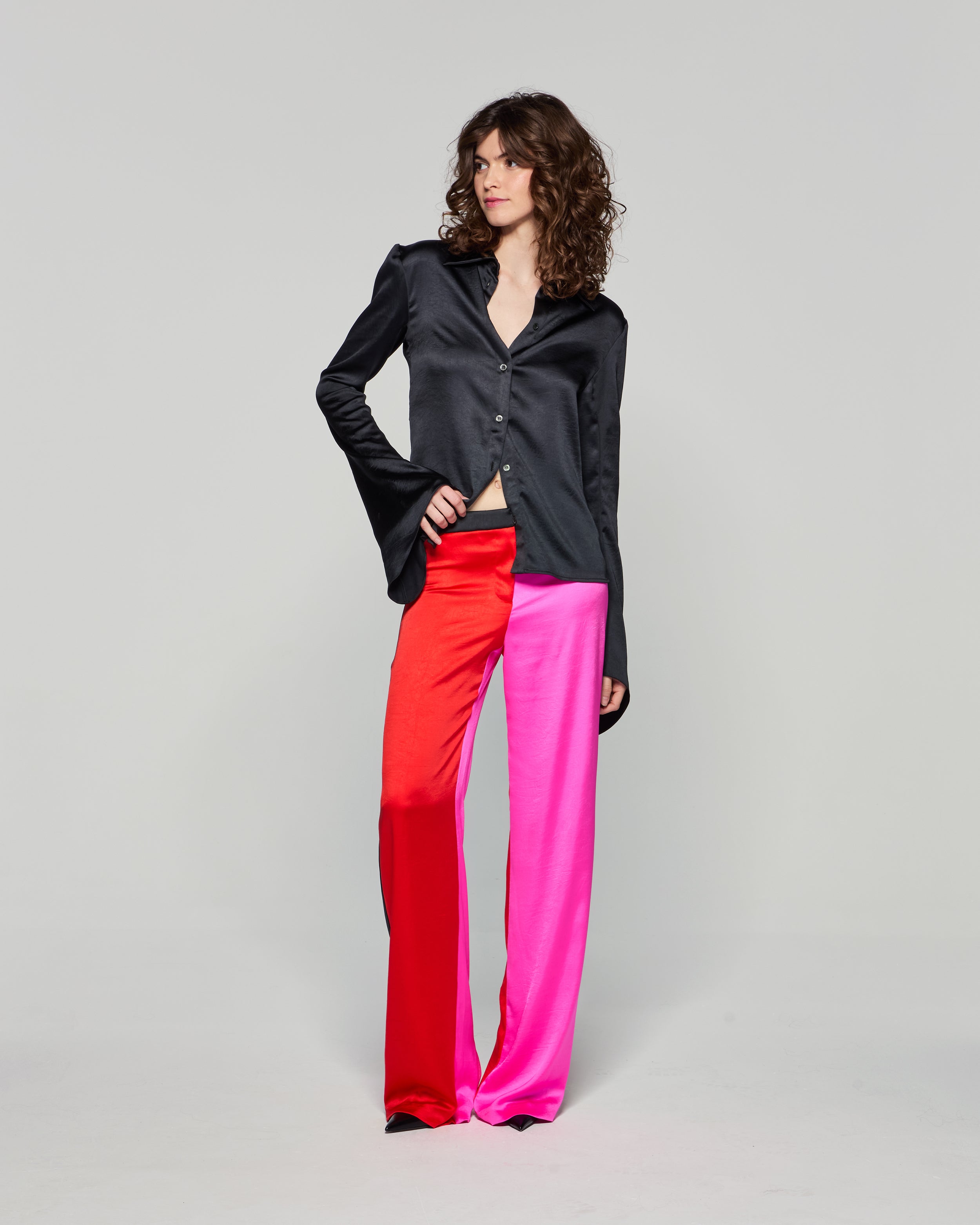 Colour Block Trouser - Bright Red/Pink/Black