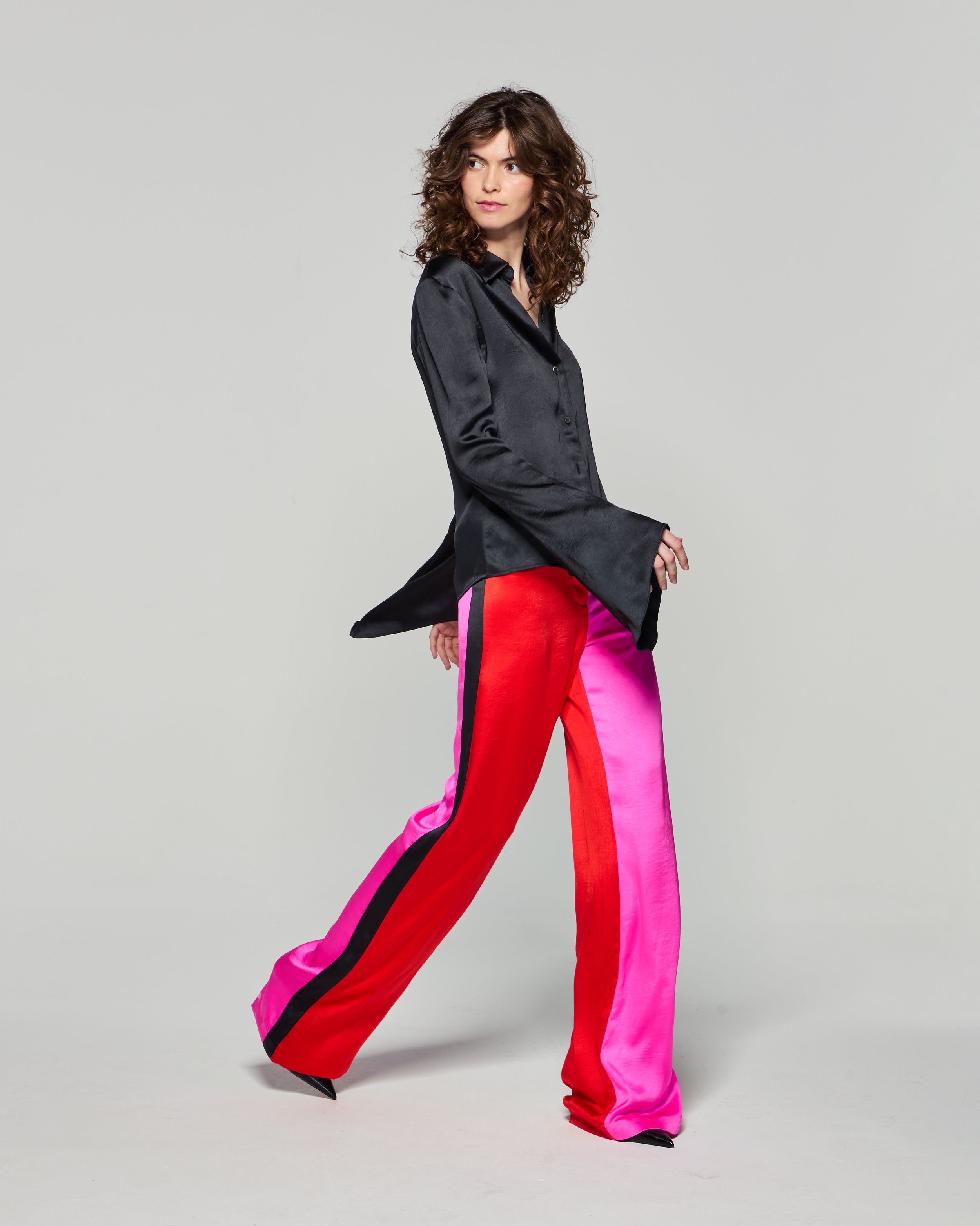 Colour Block Trouser - Bright Red/Pink/Black