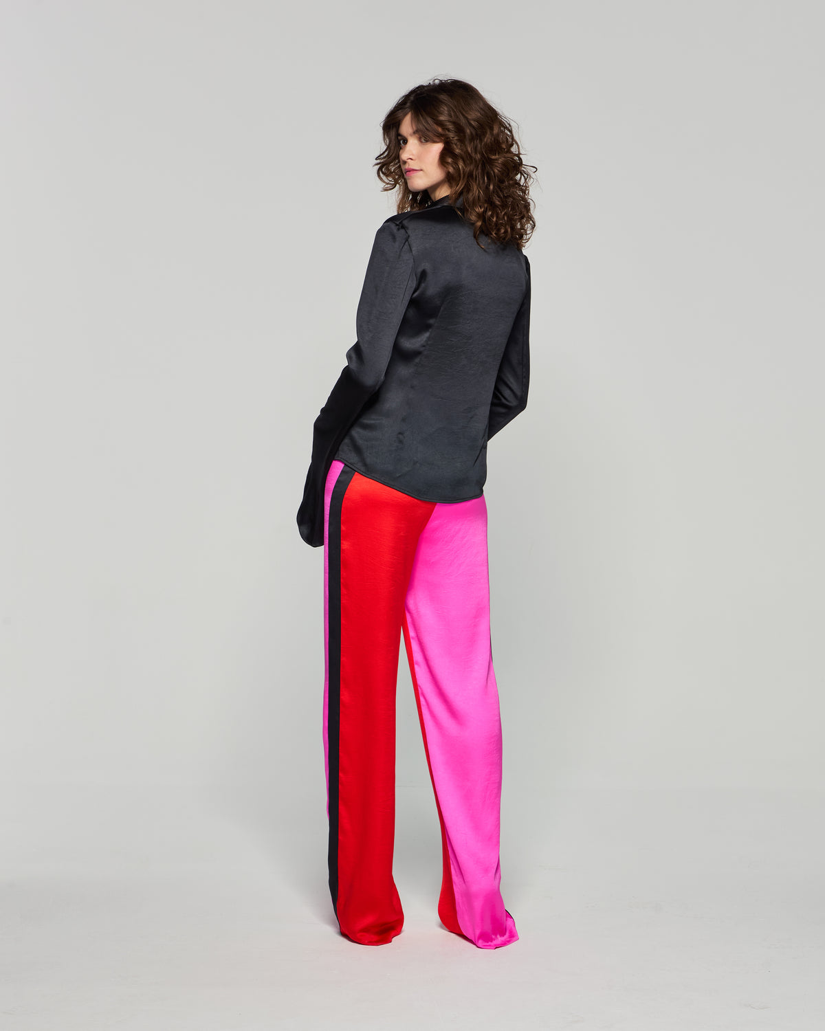 Colour Block Trouser - Bright Red/Pink/Black