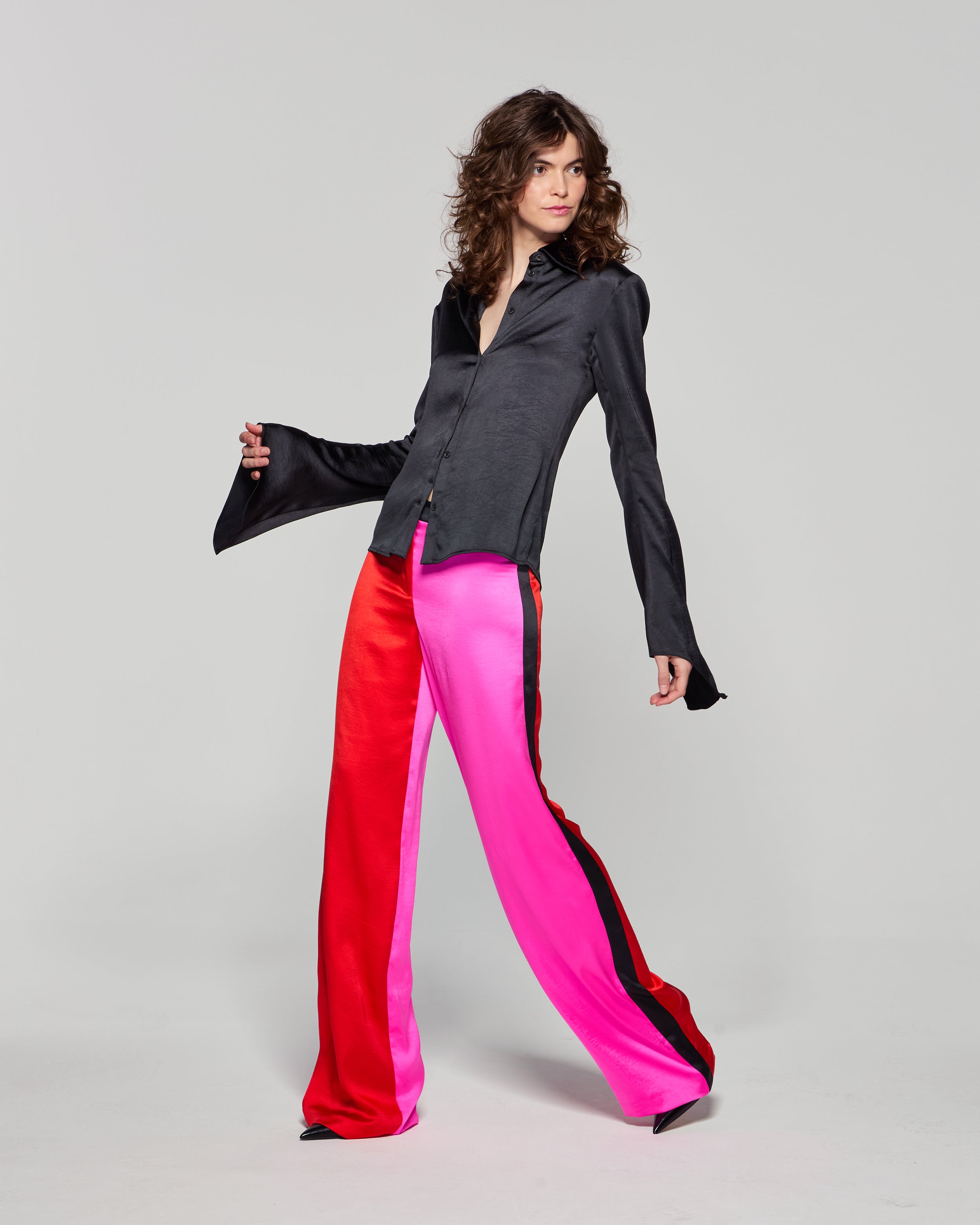 Colour Block Trouser - Bright Red/Pink/Black