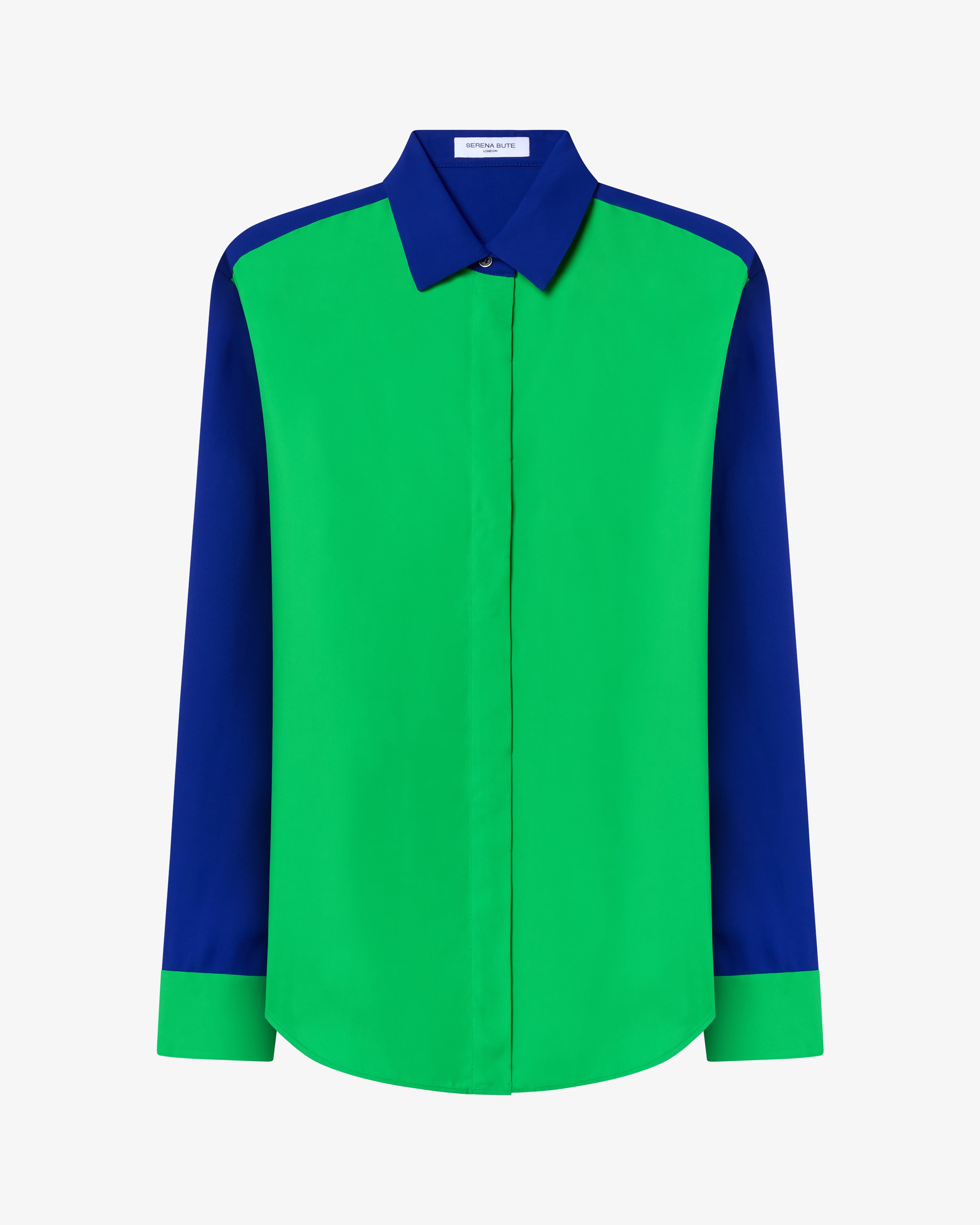 Colour Block Boyfriend Shirt - Bright Green/Cobalt Blue