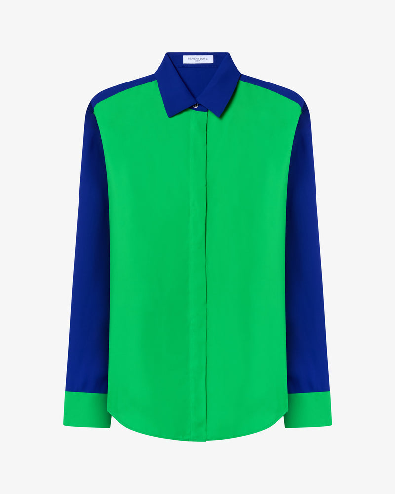 Colour Block Boyfriend Shirt - Bright Green/Cobalt Blue picture #2