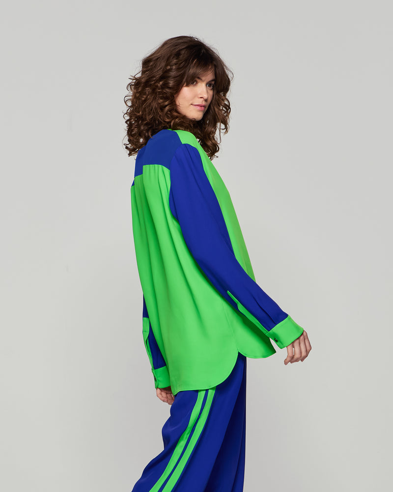 Colour Block Boyfriend Shirt - Bright Green/Cobalt Blue picture #2