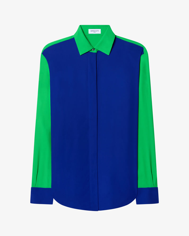 Colour Block Boyfriend Shirt - Cobalt Blue/Bright Green picture #1