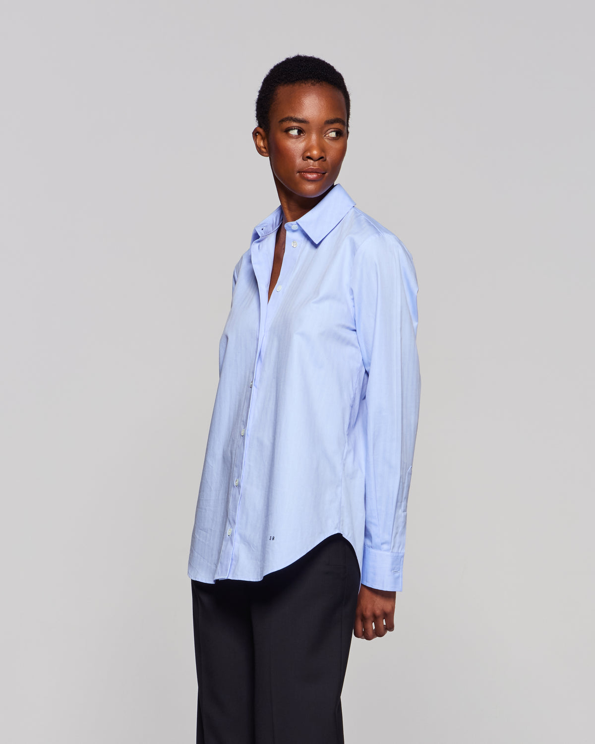 Cotton Classic Shirt - Blue Herringbone