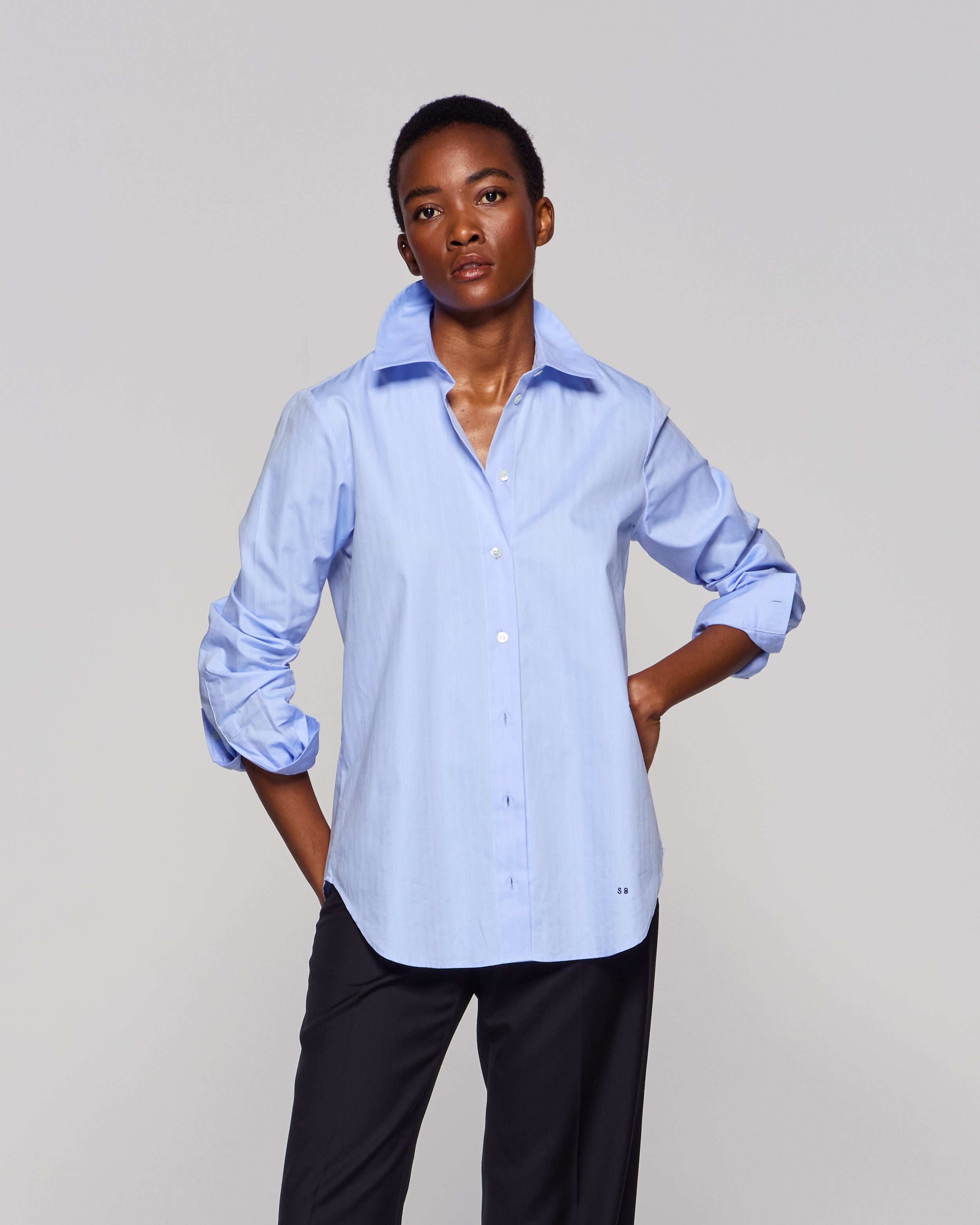 Cotton Classic Shirt - Blue Herringbone