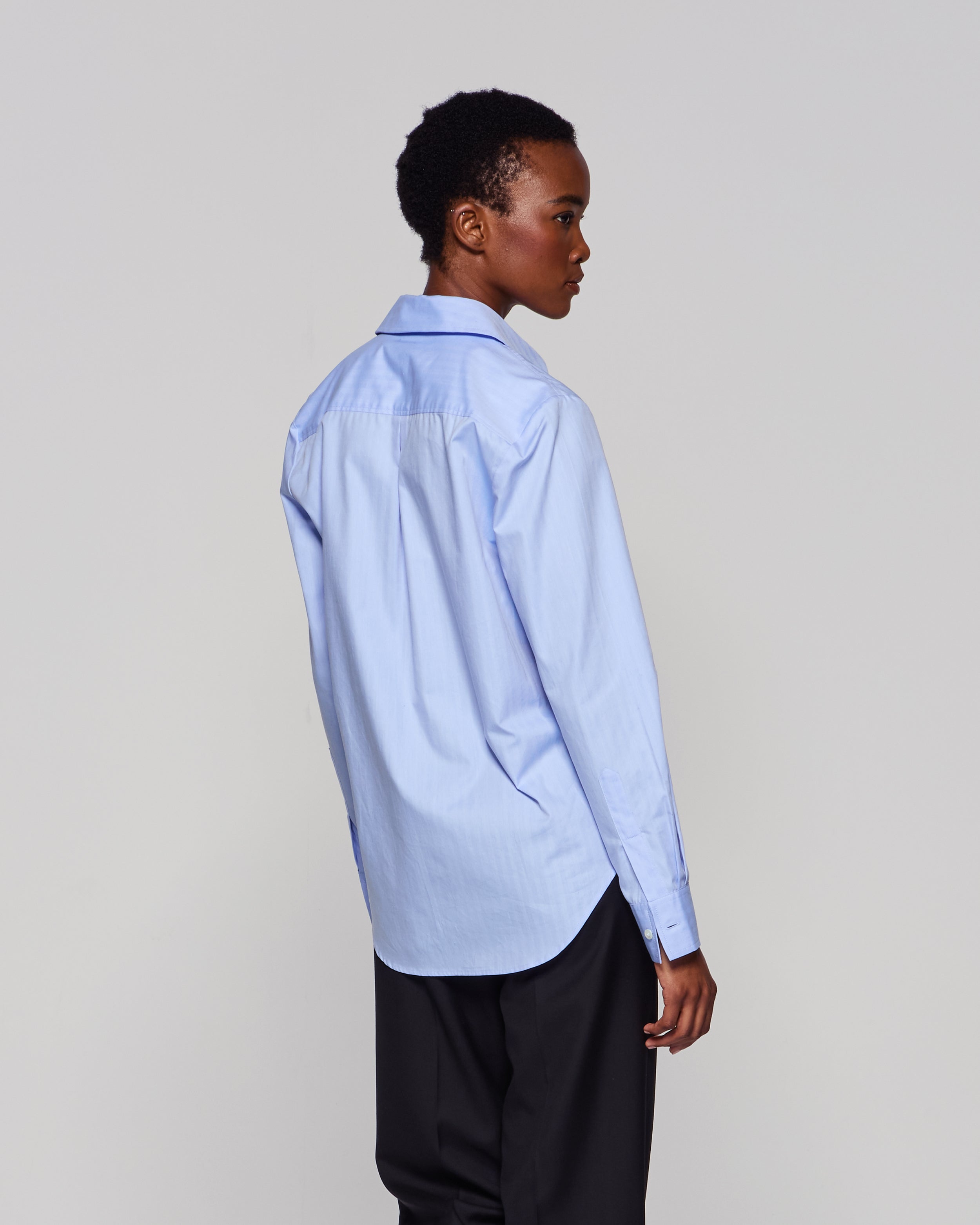 Cotton Classic Shirt - Blue Herringbone