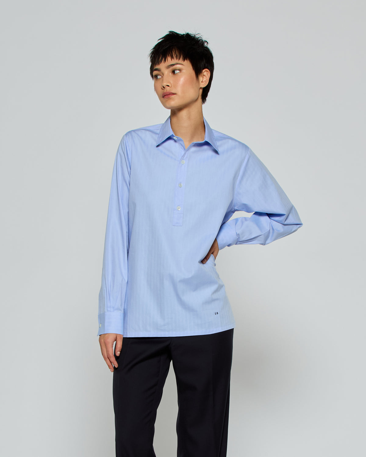 Cotton George Shirt - Blue Herringbone