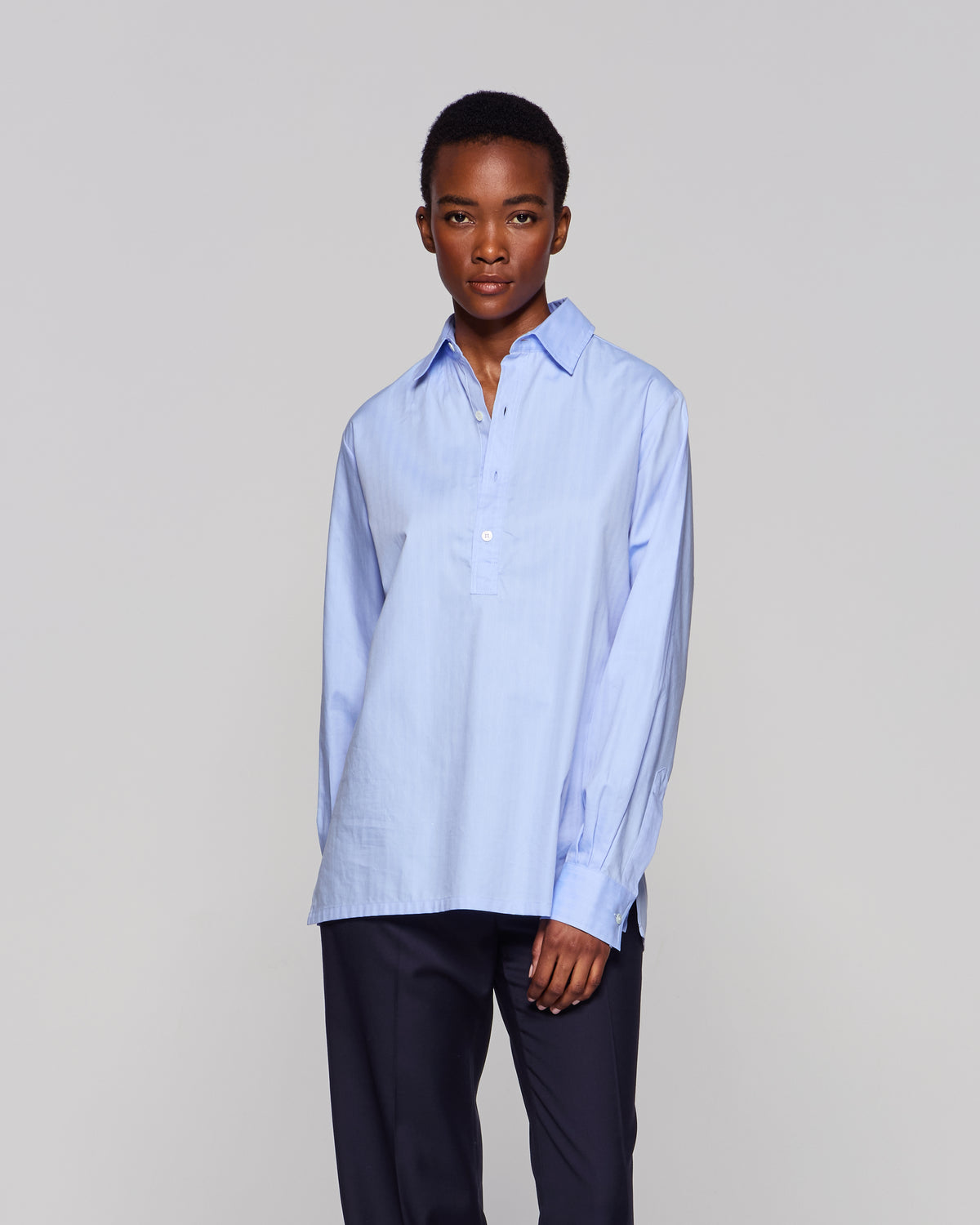 Cotton George Shirt - Blue Herringbone