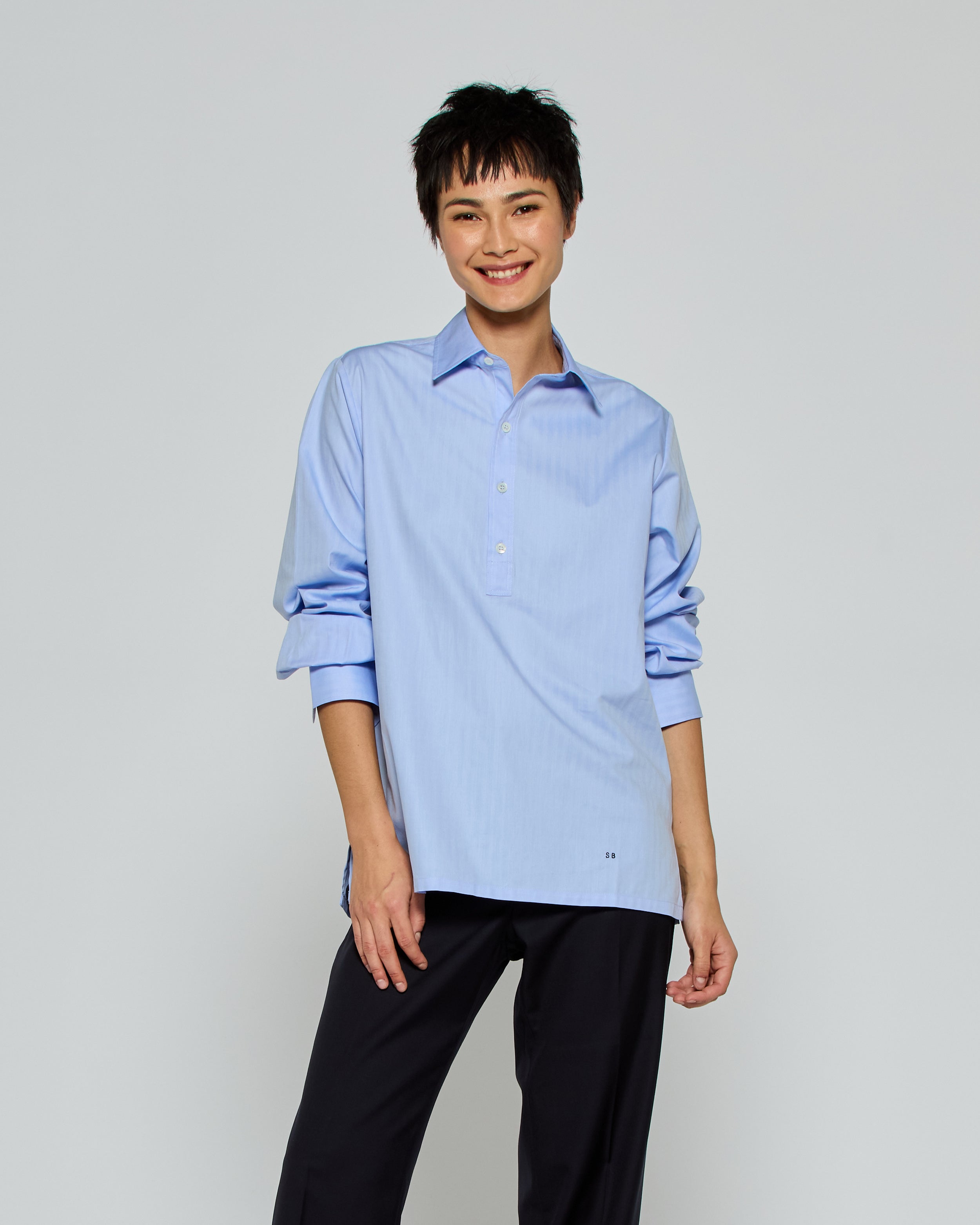 Cotton George Shirt - Blue Herringbone