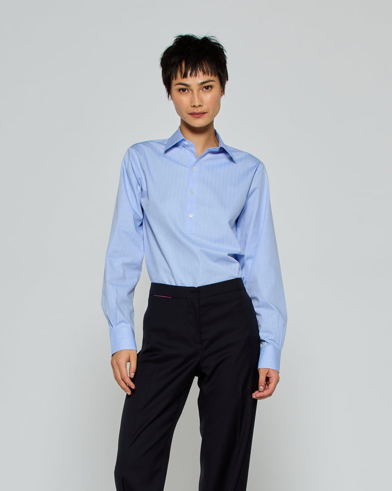 Cotton George Shirt - Blue Herringbone picture #4