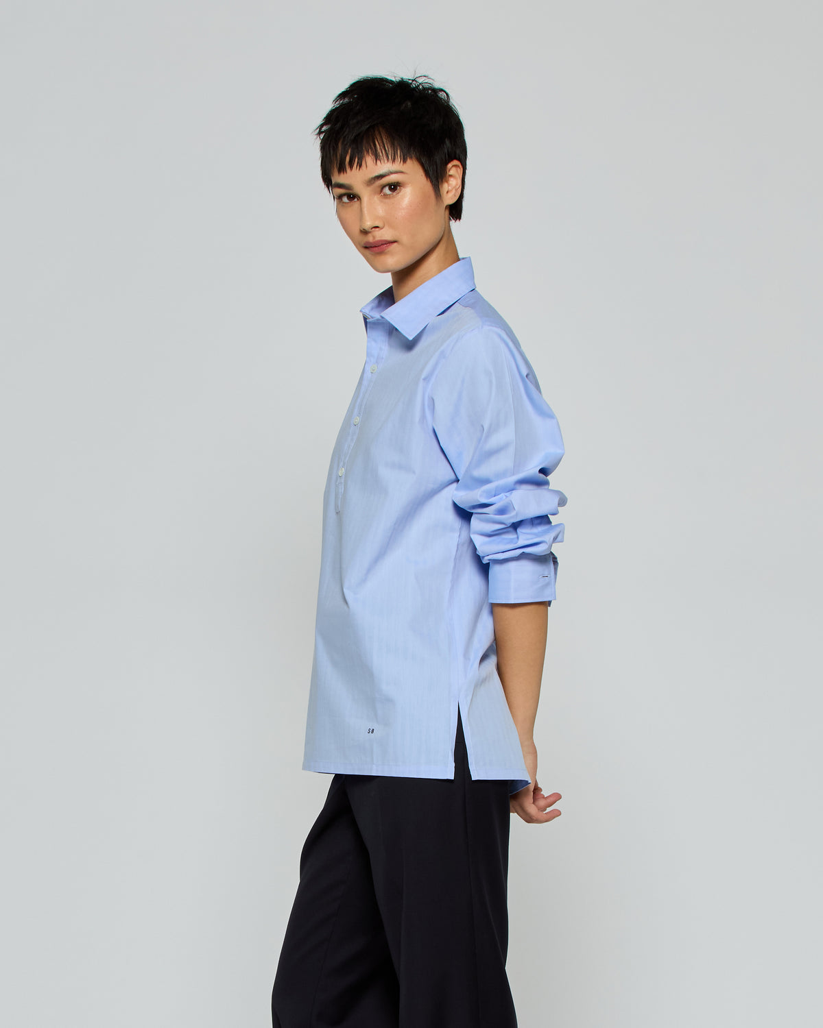 Cotton George Shirt - Blue Herringbone