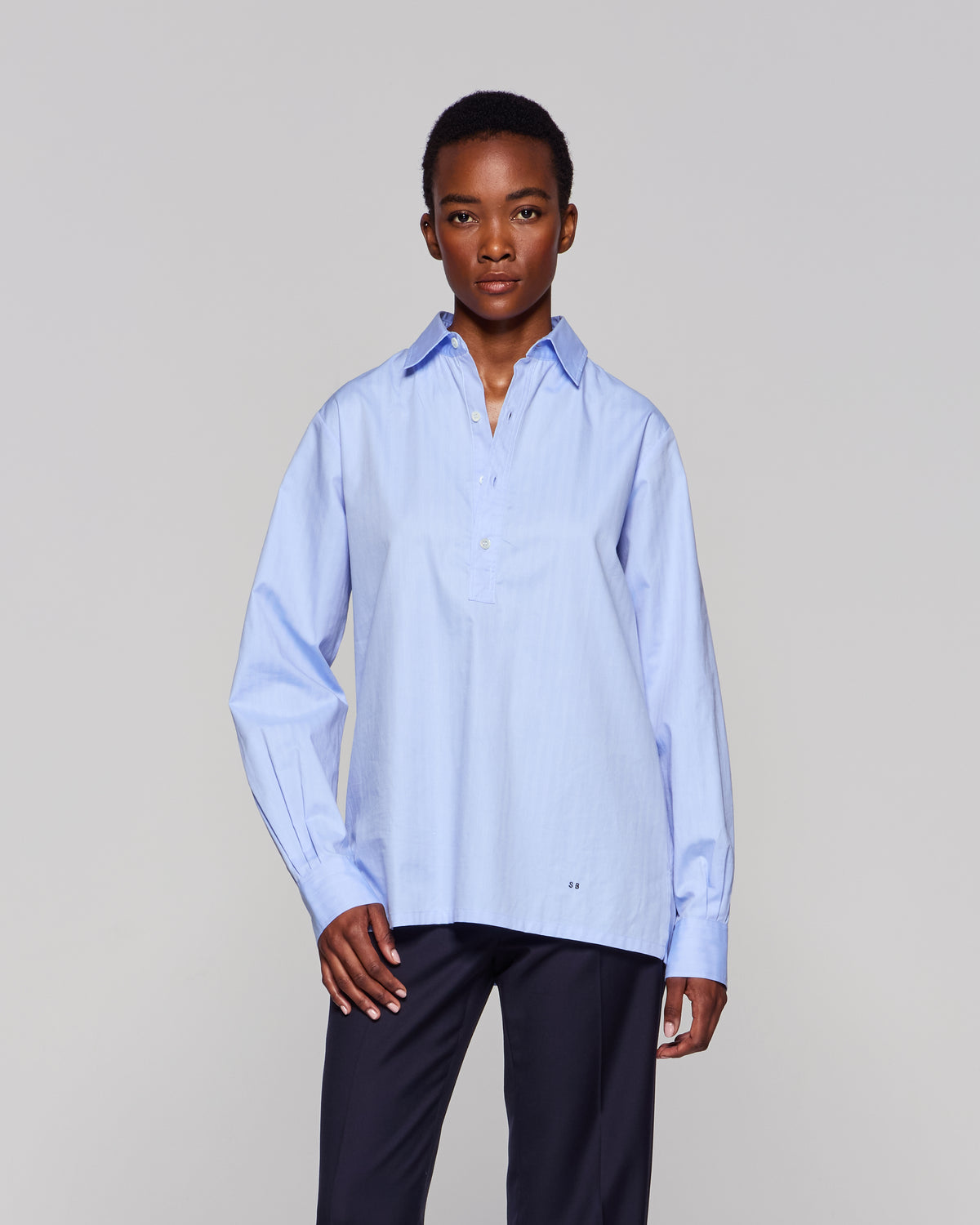 Cotton George Shirt - Blue Herringbone