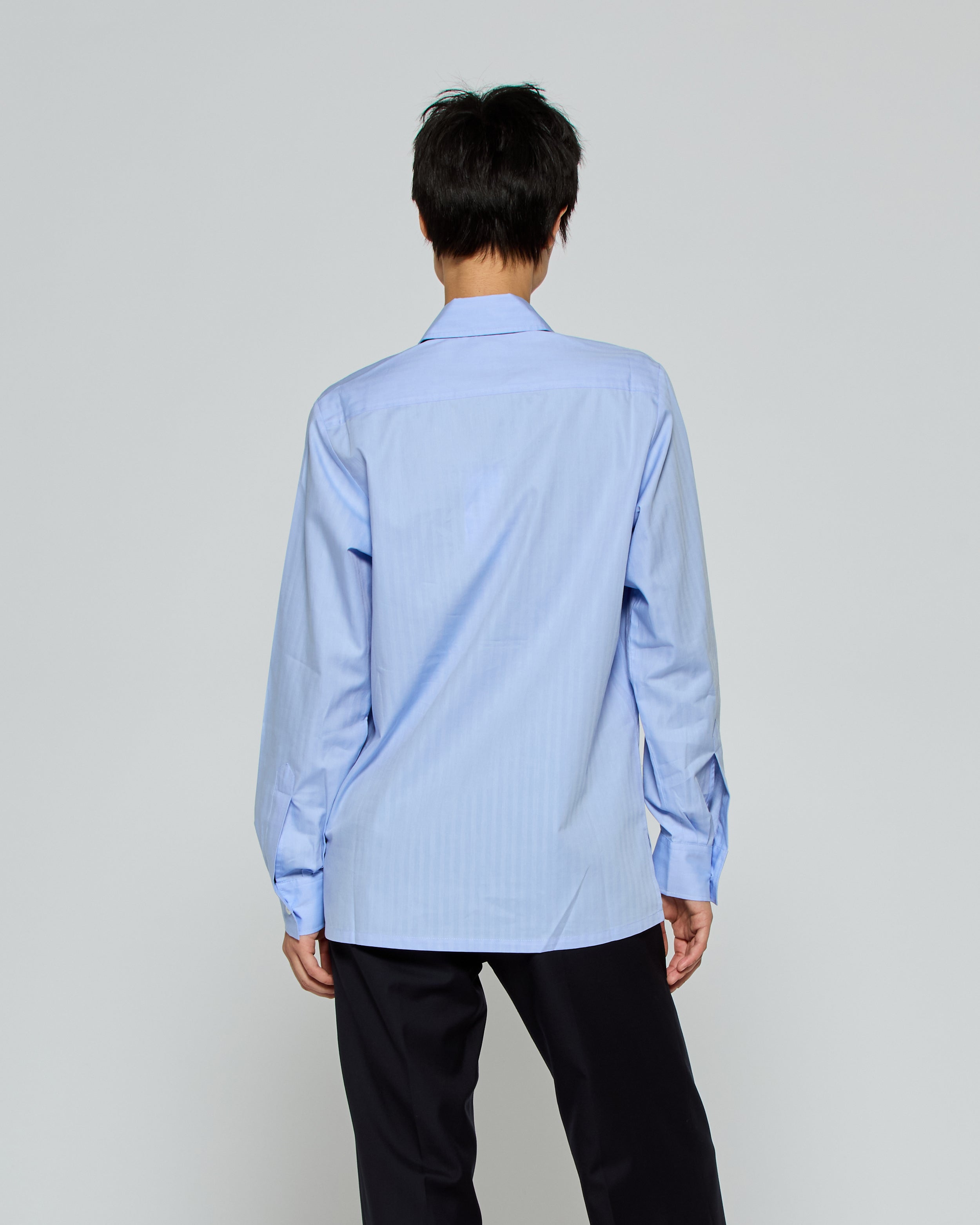 Cotton George Shirt - Blue Herringbone