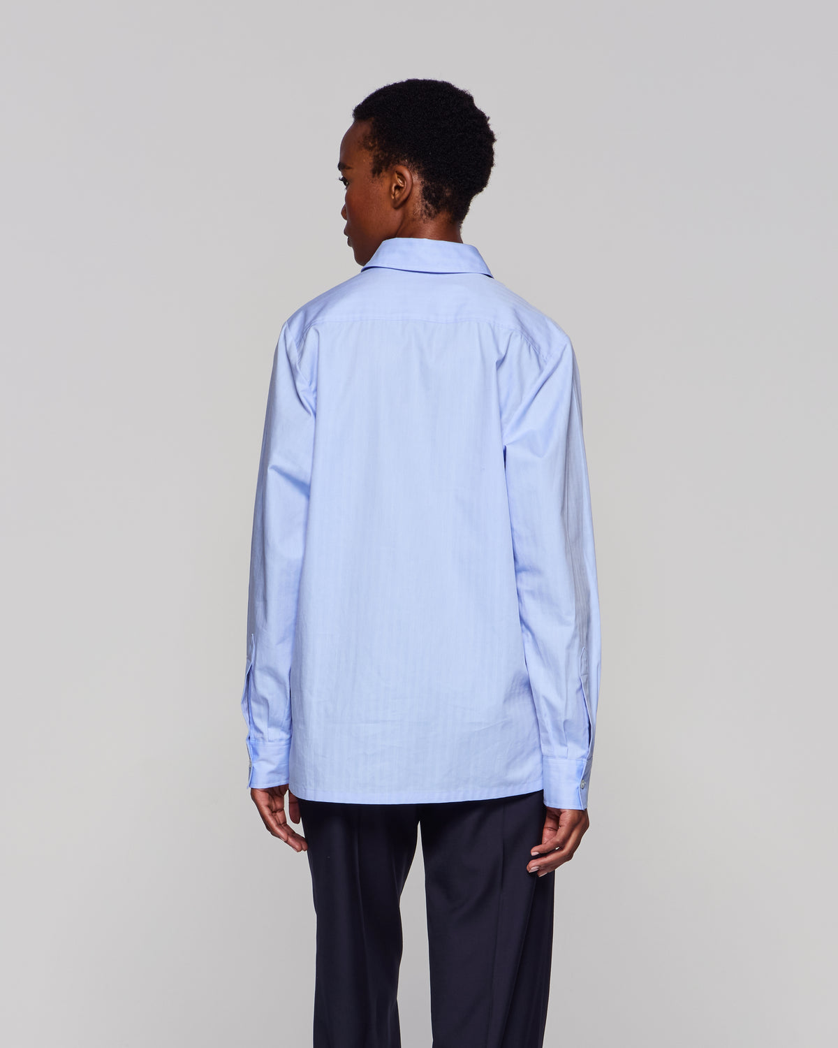 Cotton George Shirt - Blue Herringbone