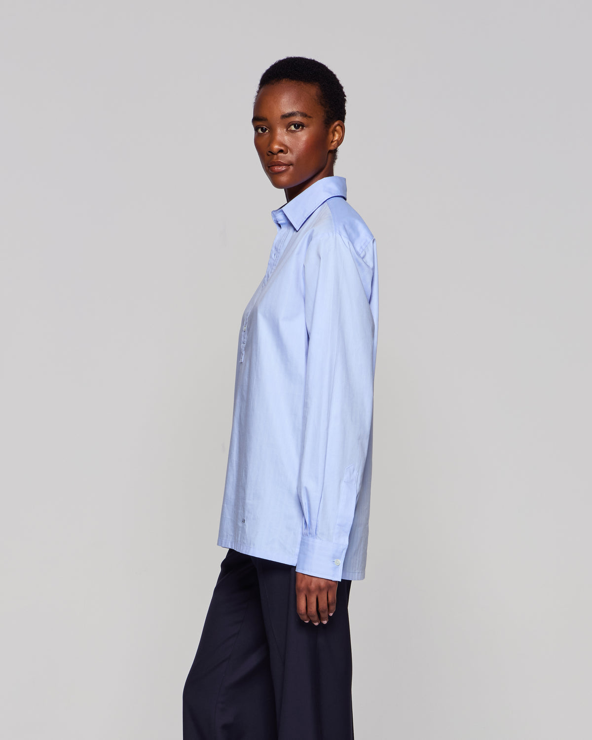 Cotton George Shirt - Blue Herringbone