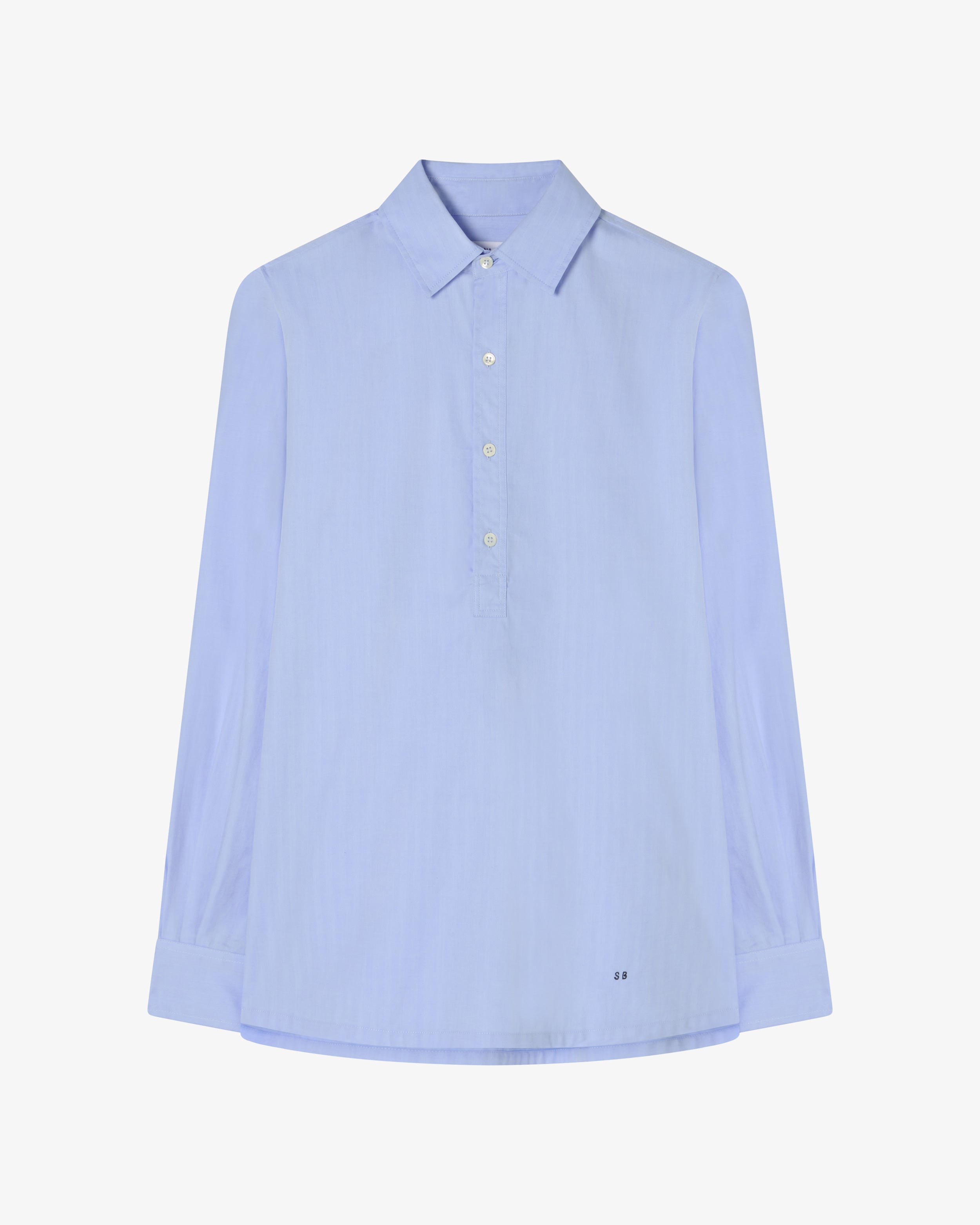 Cotton George Shirt - Blue Herringbone