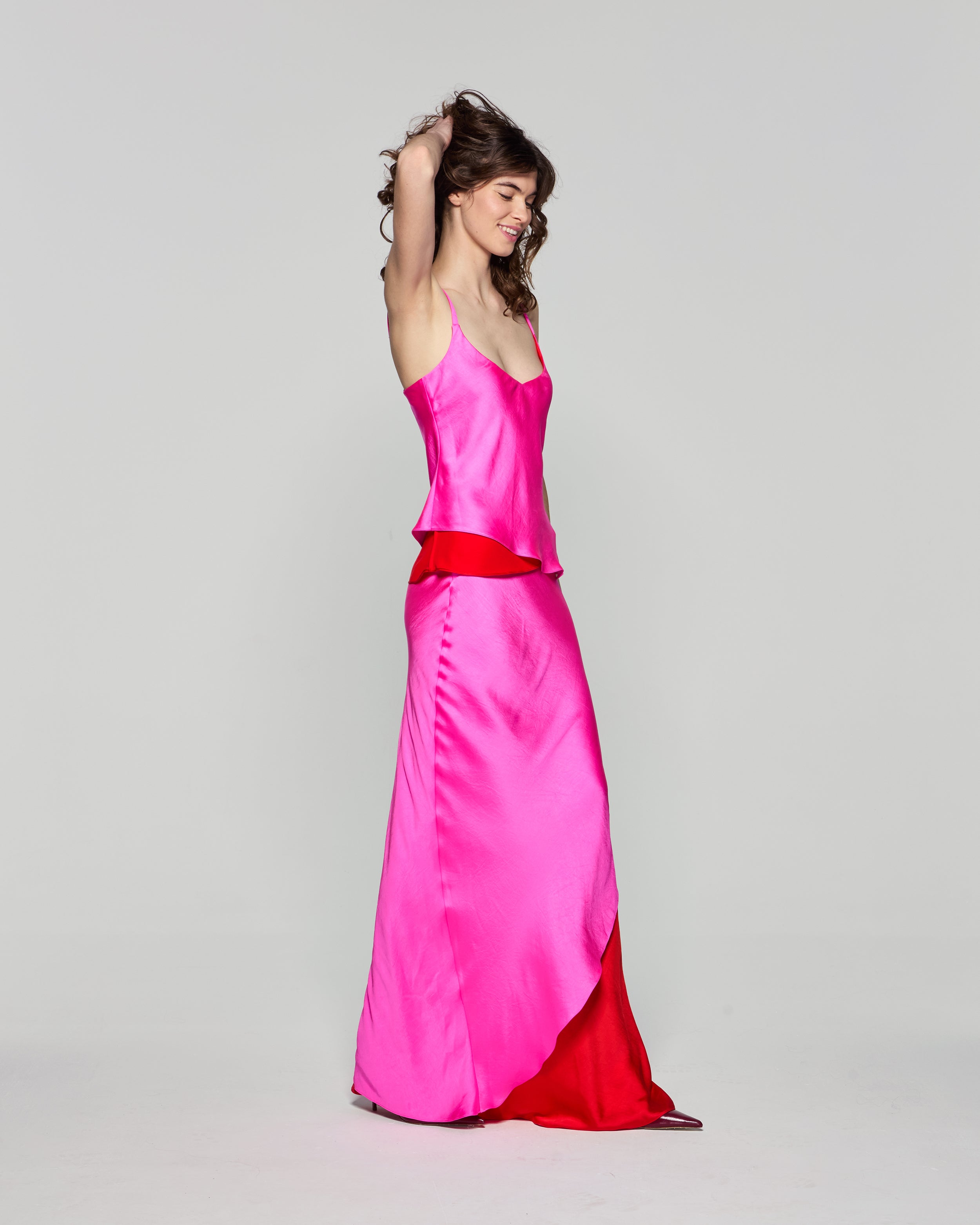 Double Layer Maxi Skirt - Bright Pink/Red