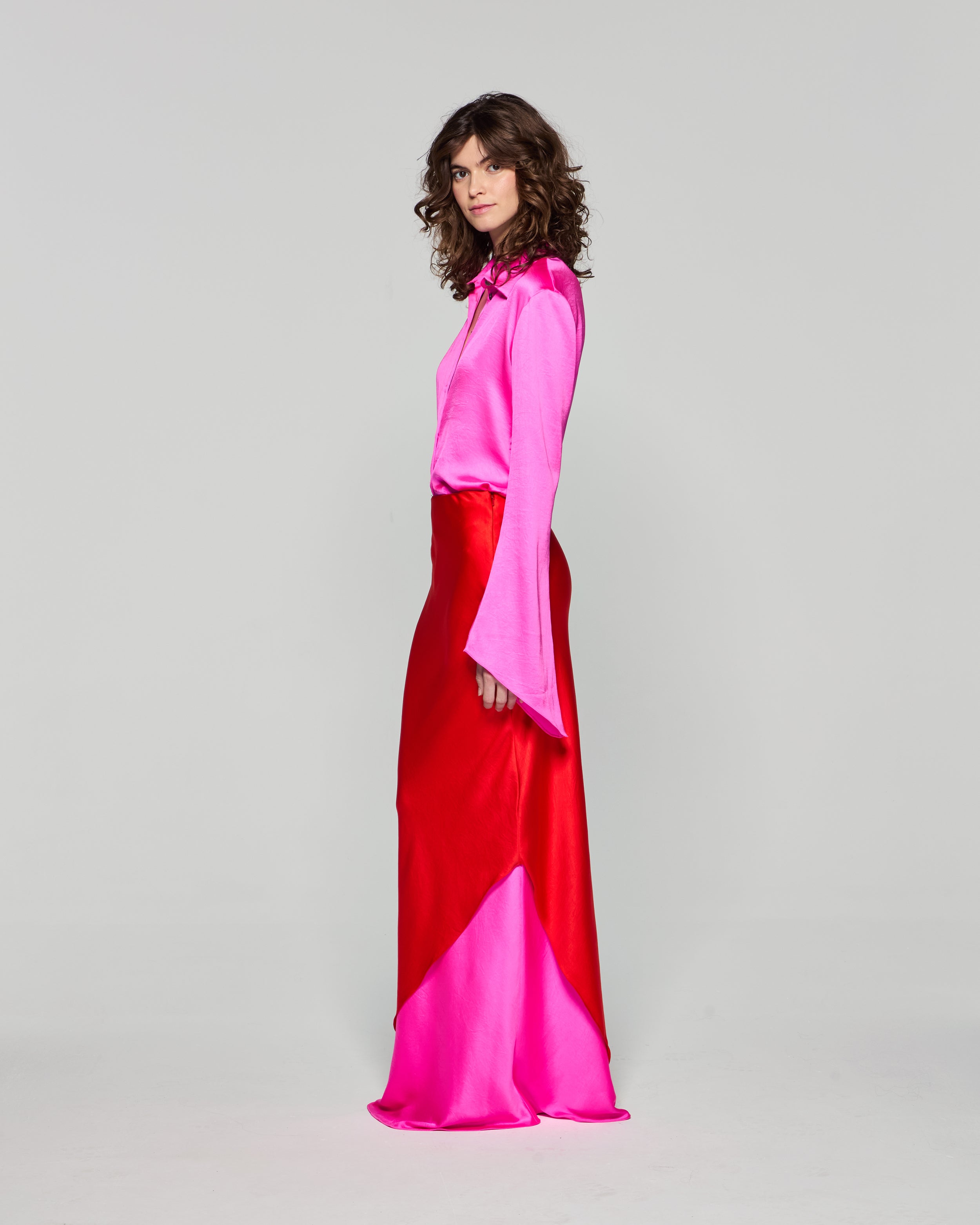 Double Layer Maxi Skirt - Bright Red/Pink