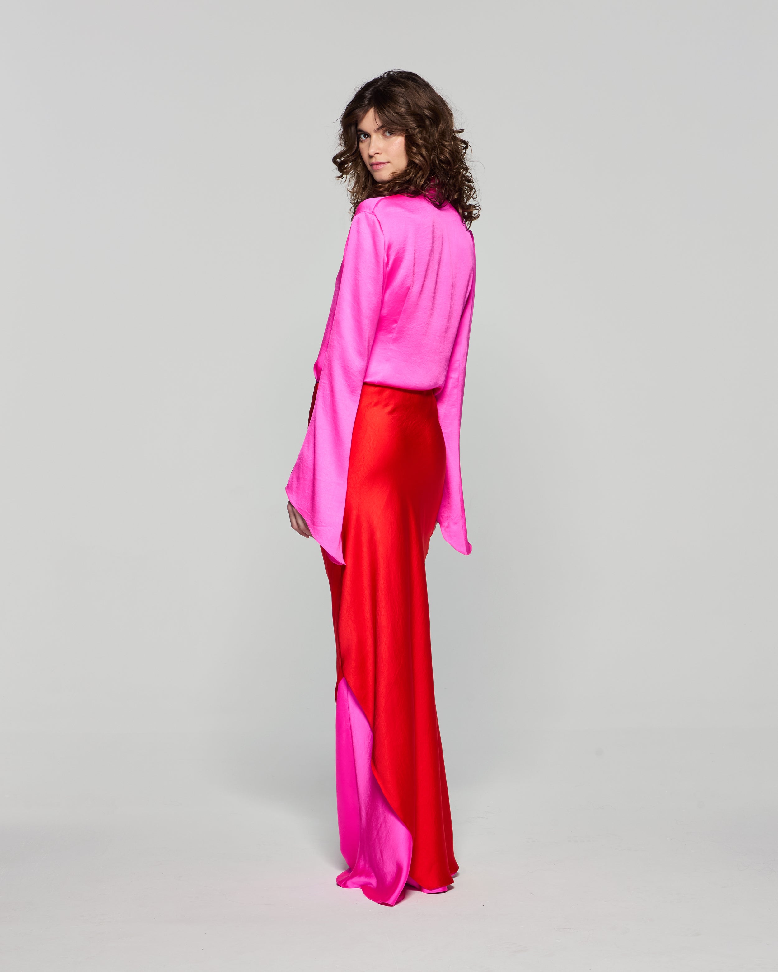 Double Layer Maxi Skirt - Bright Red/Pink