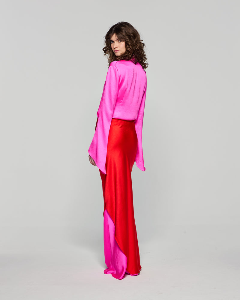 Double Layer Maxi Skirt - Bright Red/Pink picture #4