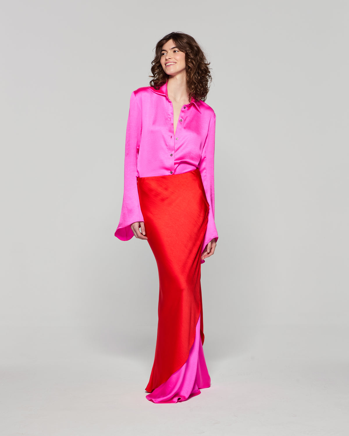 Double Layer Maxi Skirt - Bright Red/Pink