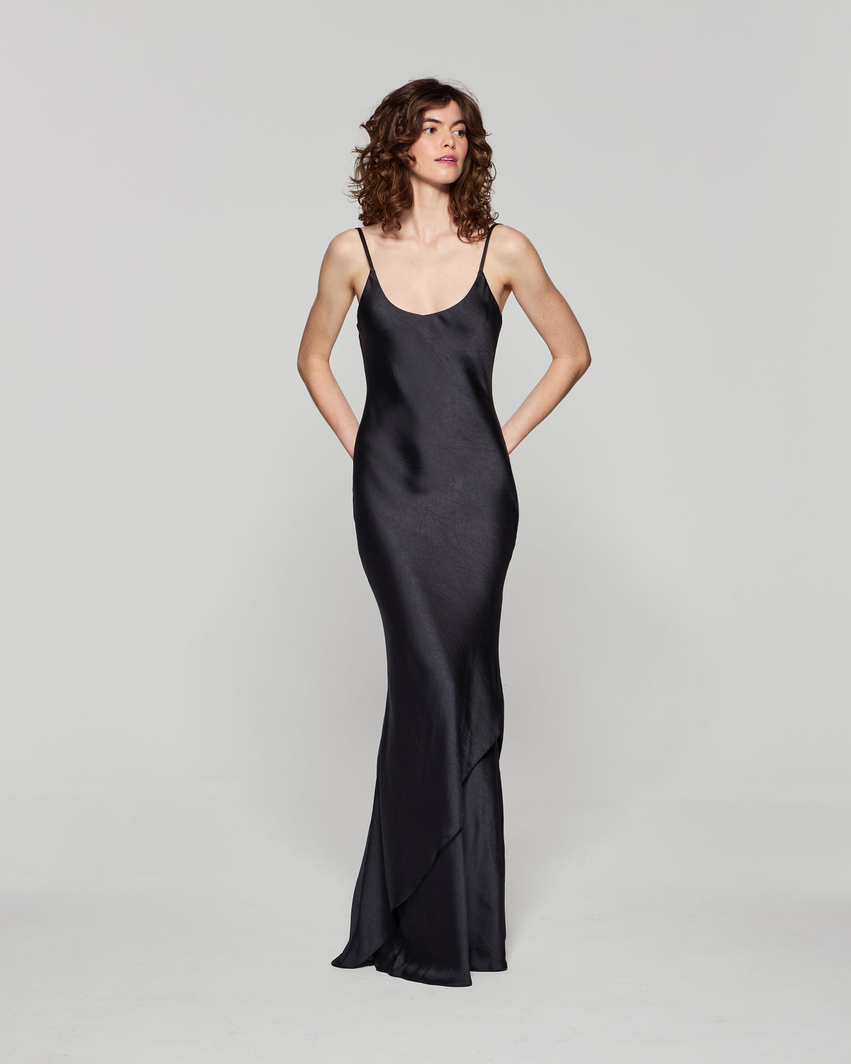 Double Layer Slip Dress - Black