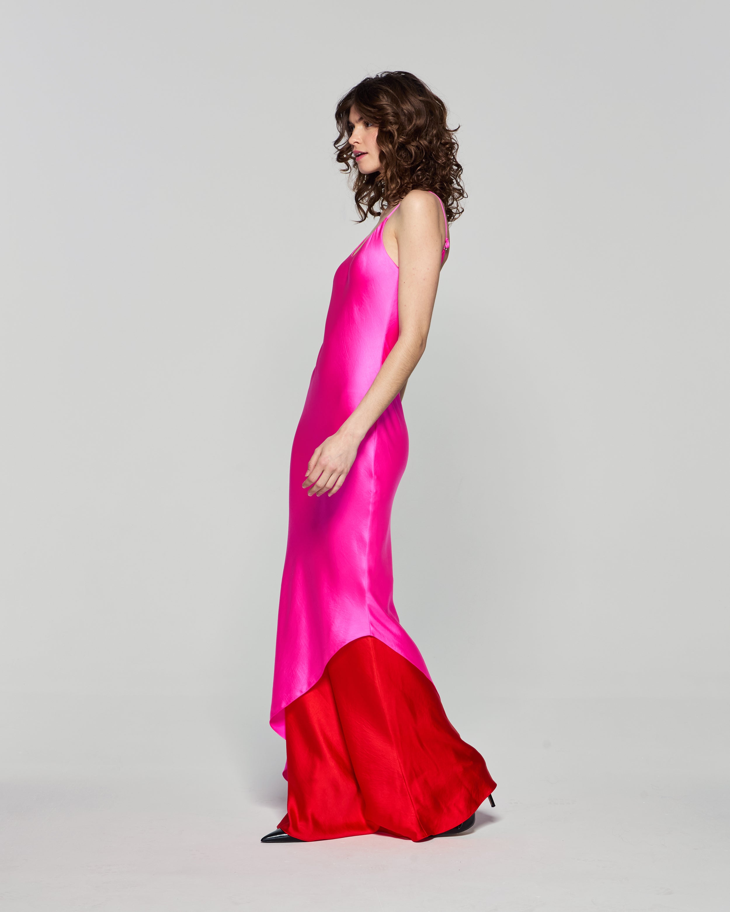 Double Layer Slip Dress - Bright Pink/Red