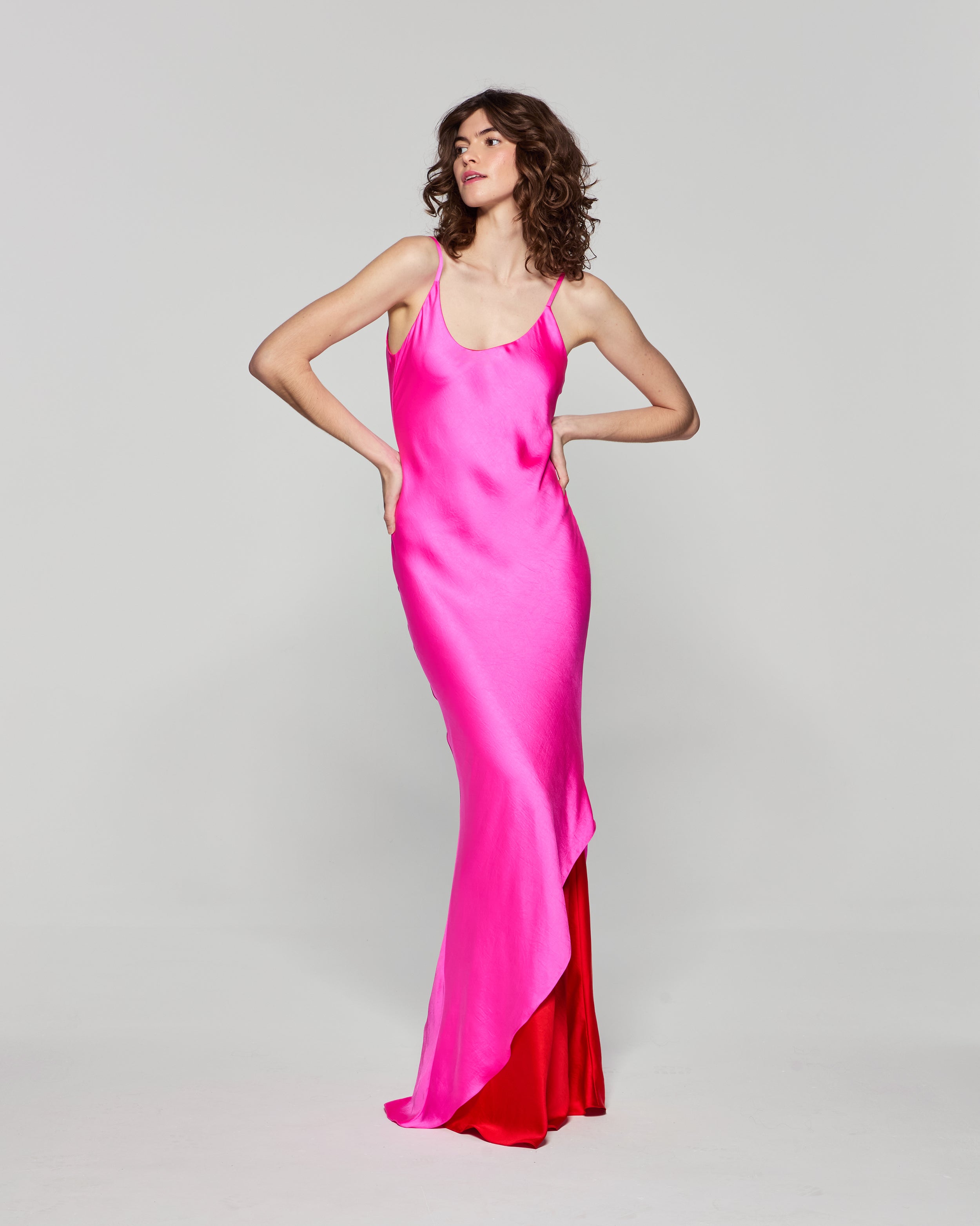 Double Layer Slip Dress - Bright Pink/Red