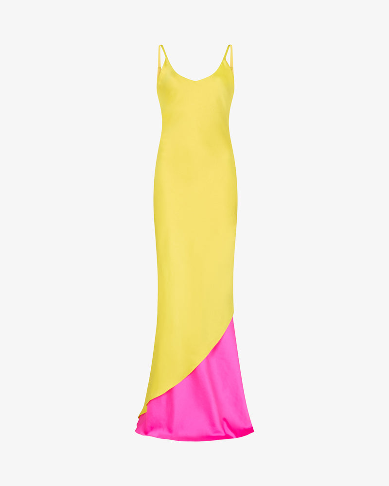 Double Layer Slip Dress - Bright Yellow/Pink picture #2