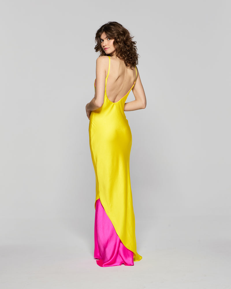 Double Layer Slip Dress - Bright Yellow/Pink picture #1