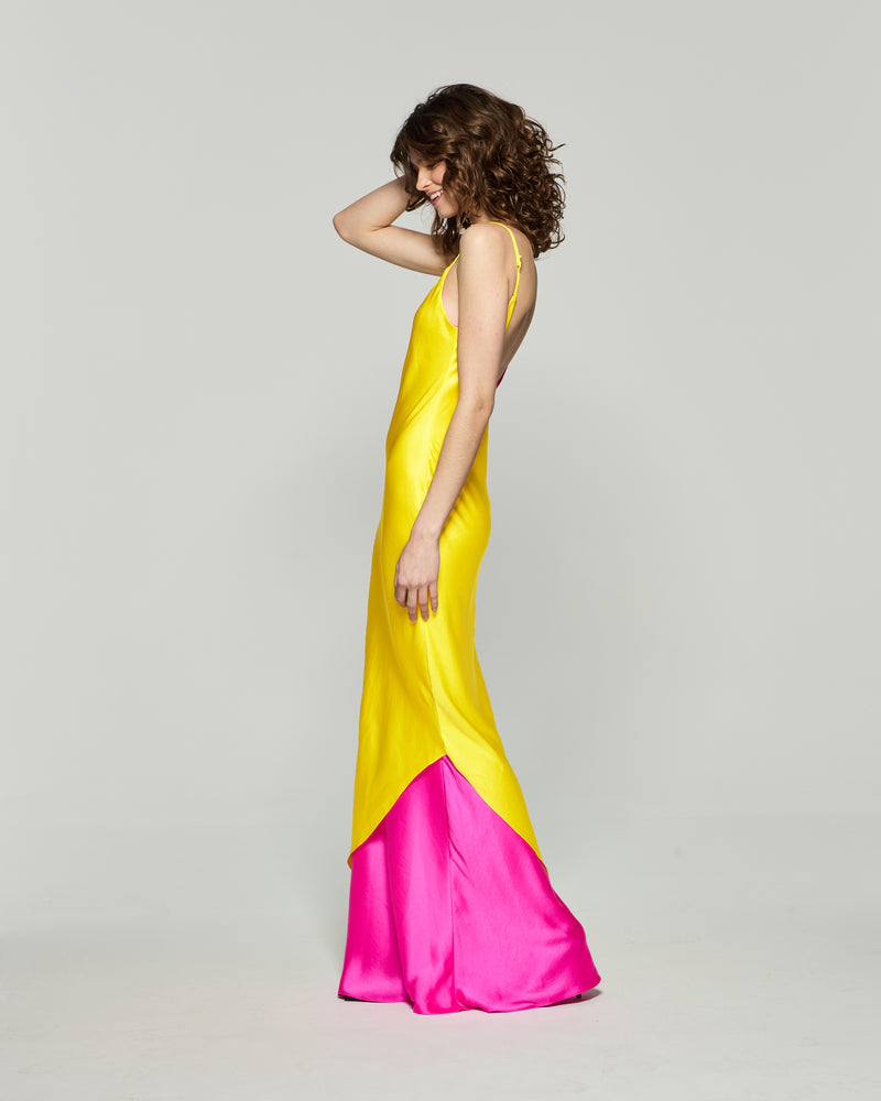 Double Layer Slip Dress - Bright Yellow/Pink picture #4