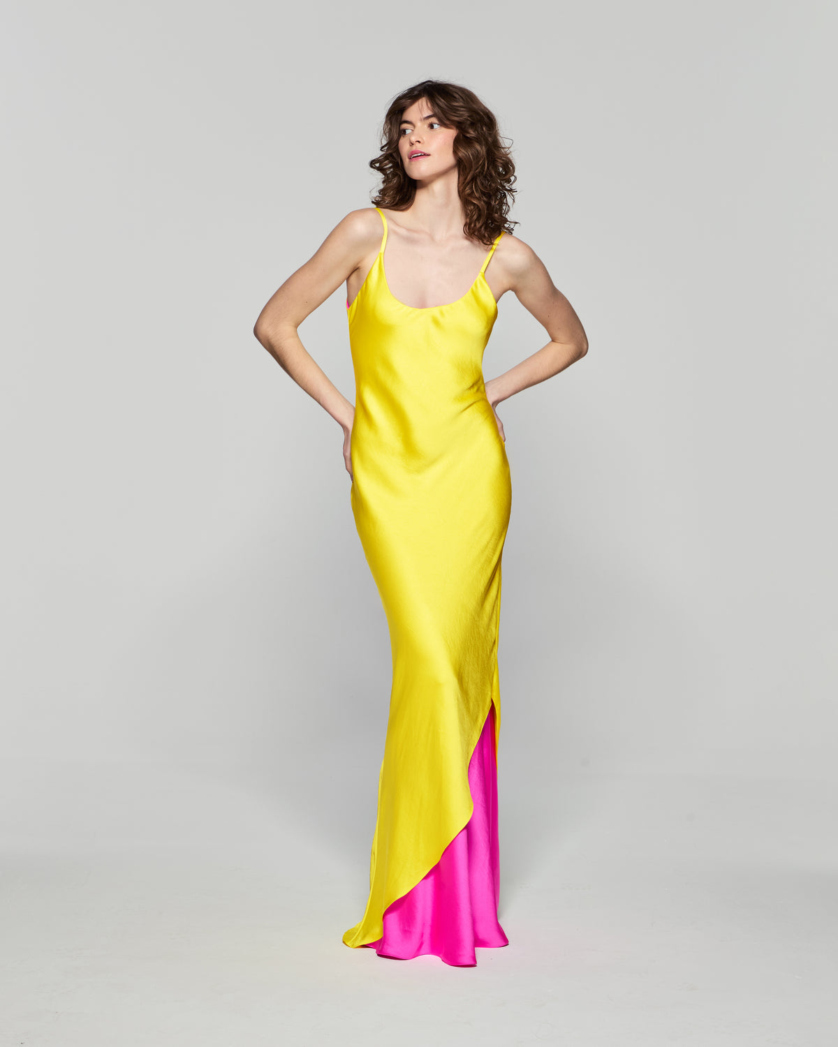 Double Layer Slip Dress - Bright Yellow/Pink