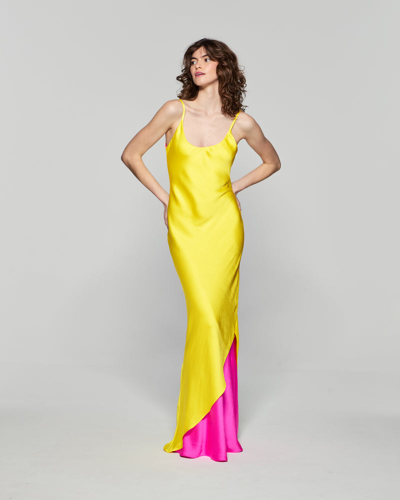 Double Layer Slip Dress - Bright Yellow/Pink picture #3