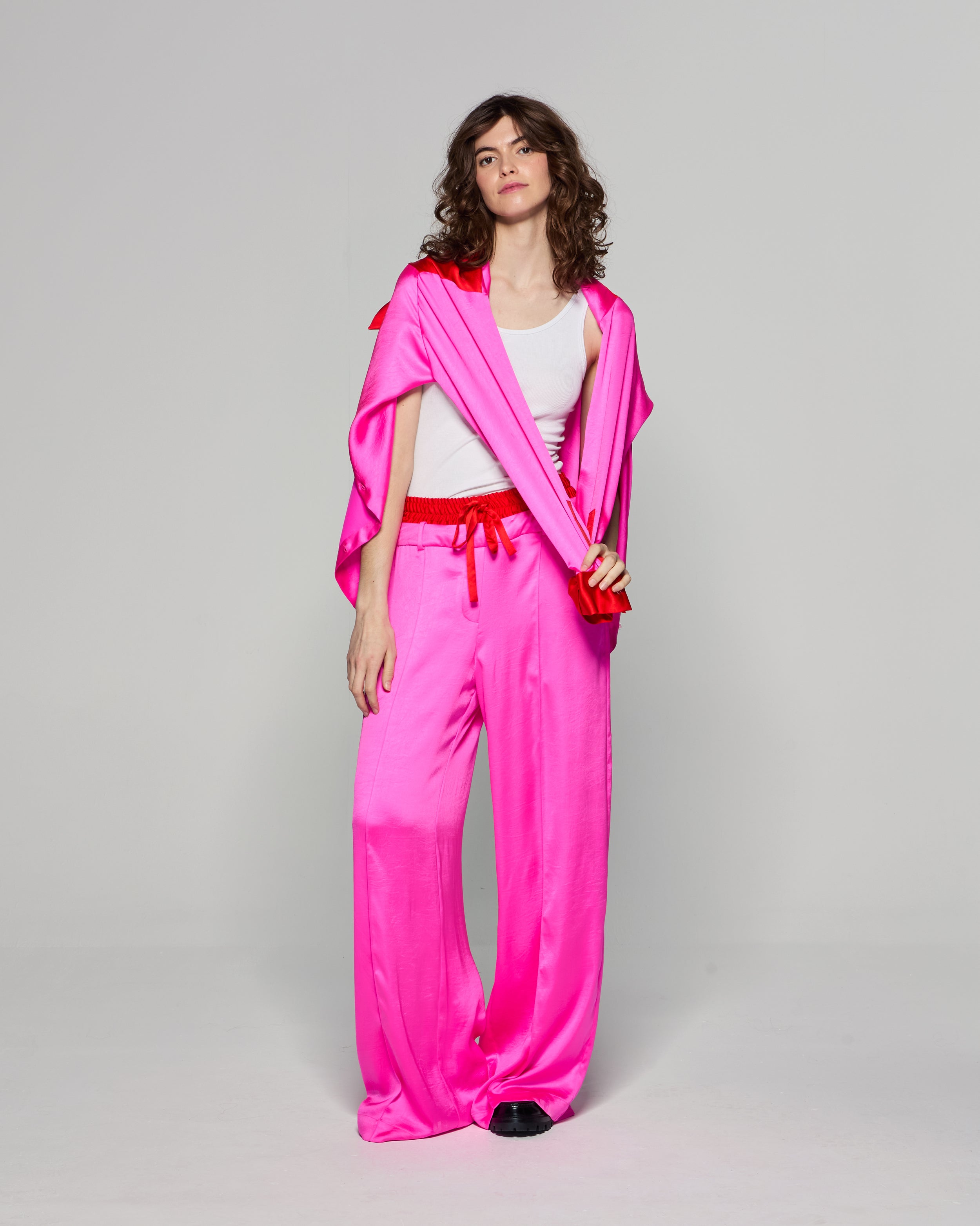 Double Waistband Relaxed Jogger - Bright Pink/Red