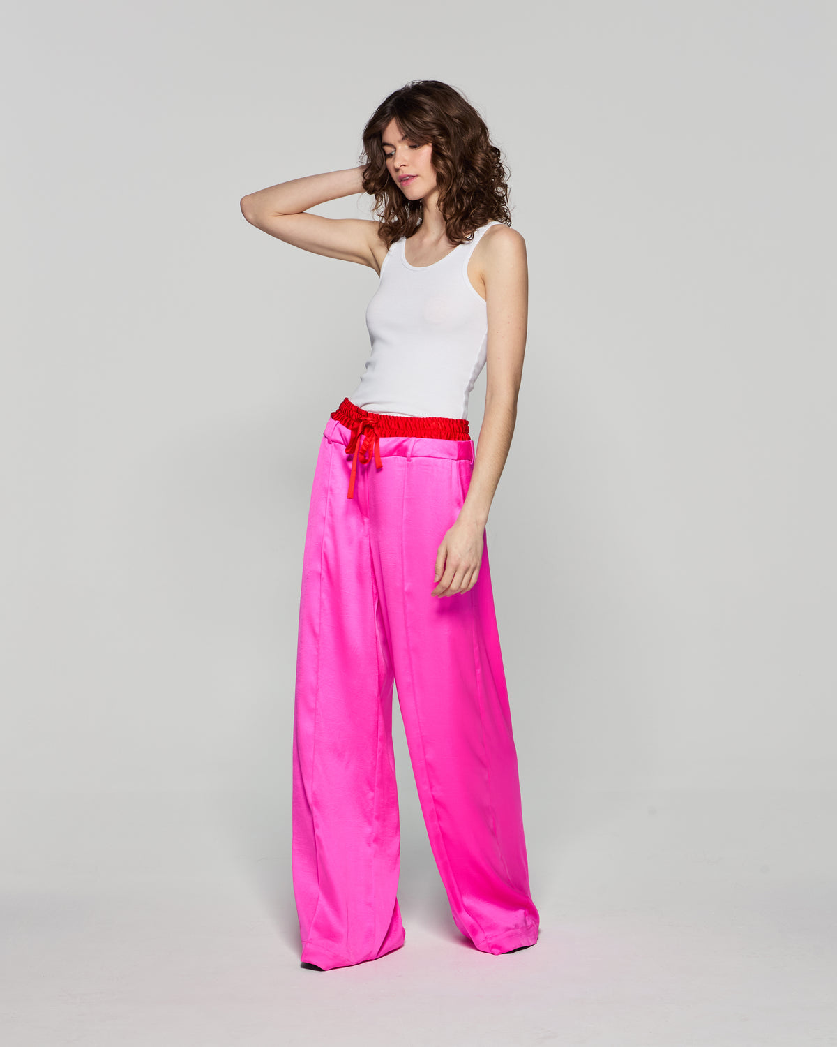 Double Waistband Relaxed Jogger - Bright Pink/Red