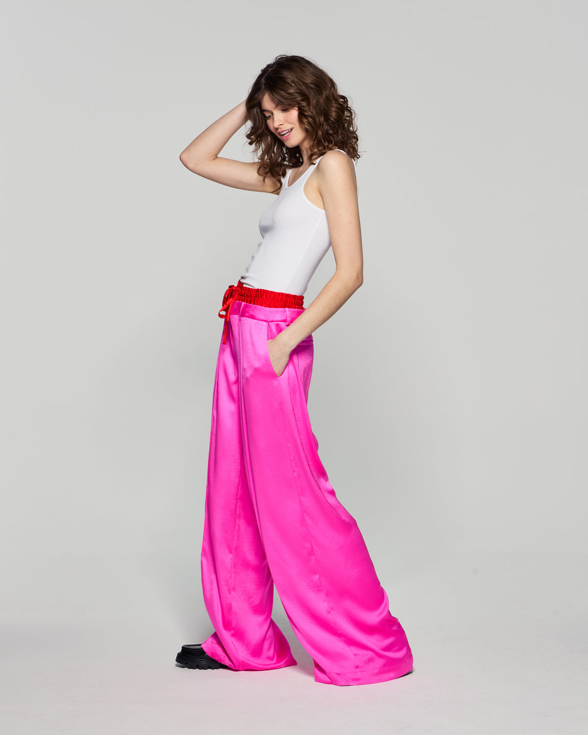 Double Waistband Relaxed Jogger - Bright Pink/Red