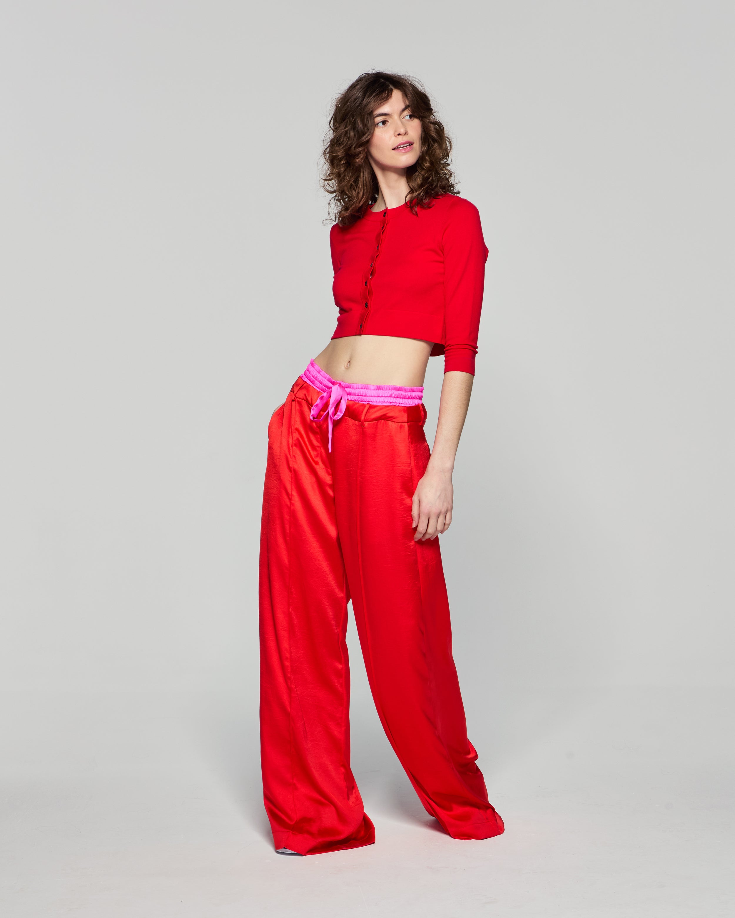 Double Waistband Relaxed Jogger - Bright Red/Pink