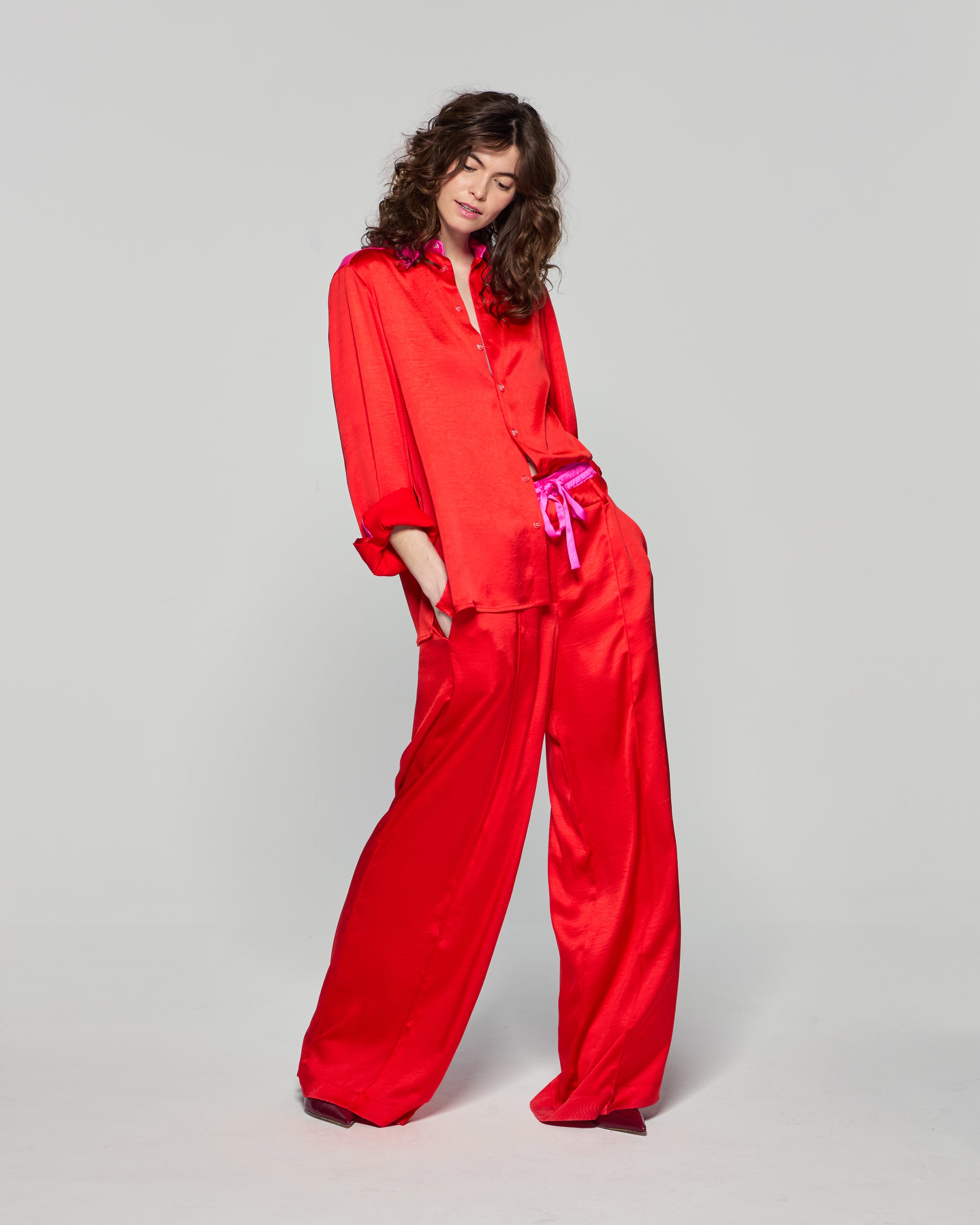 Double Waistband Relaxed Jogger - Bright Red/Pink