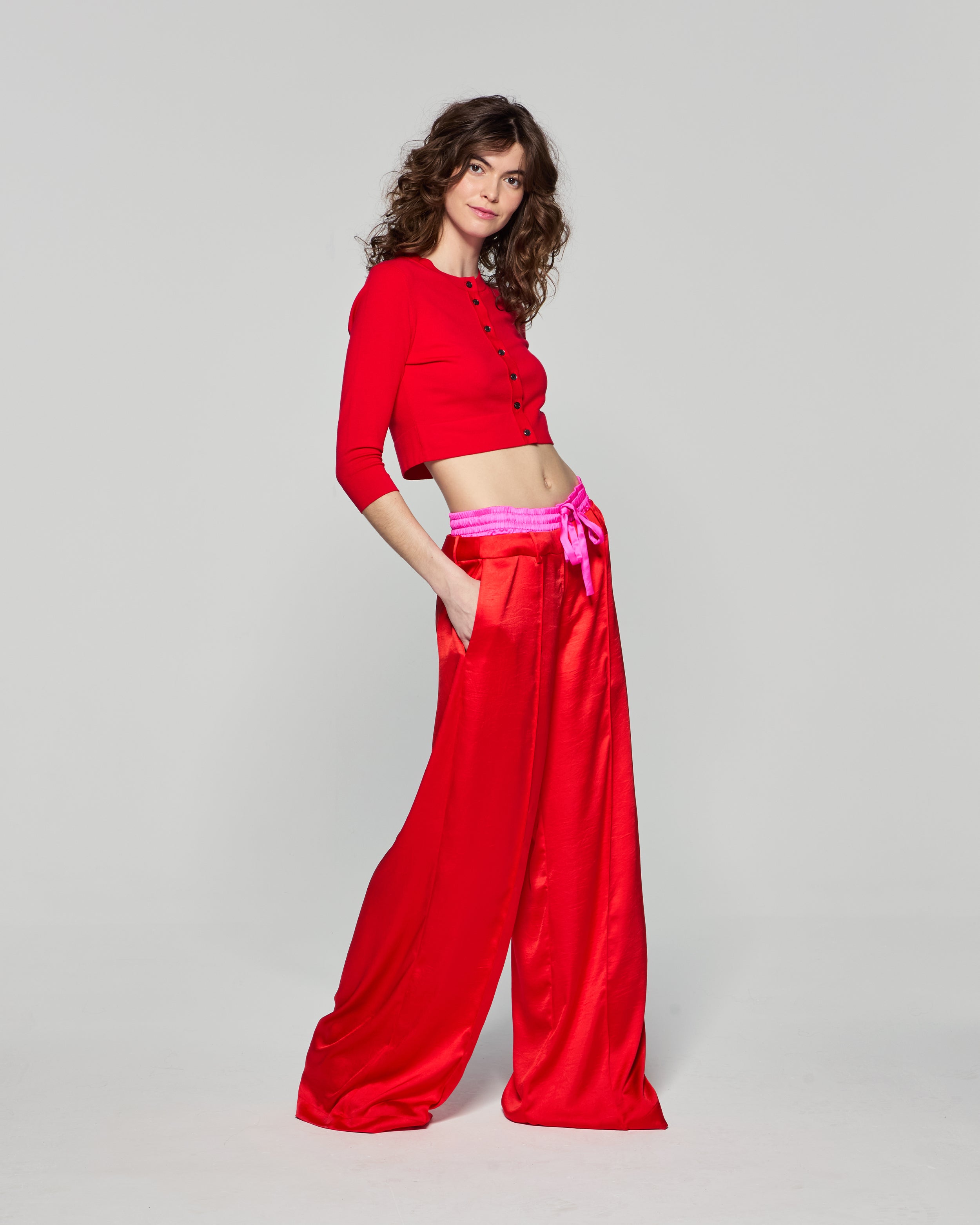 Double Waistband Relaxed Jogger - Bright Red/Pink