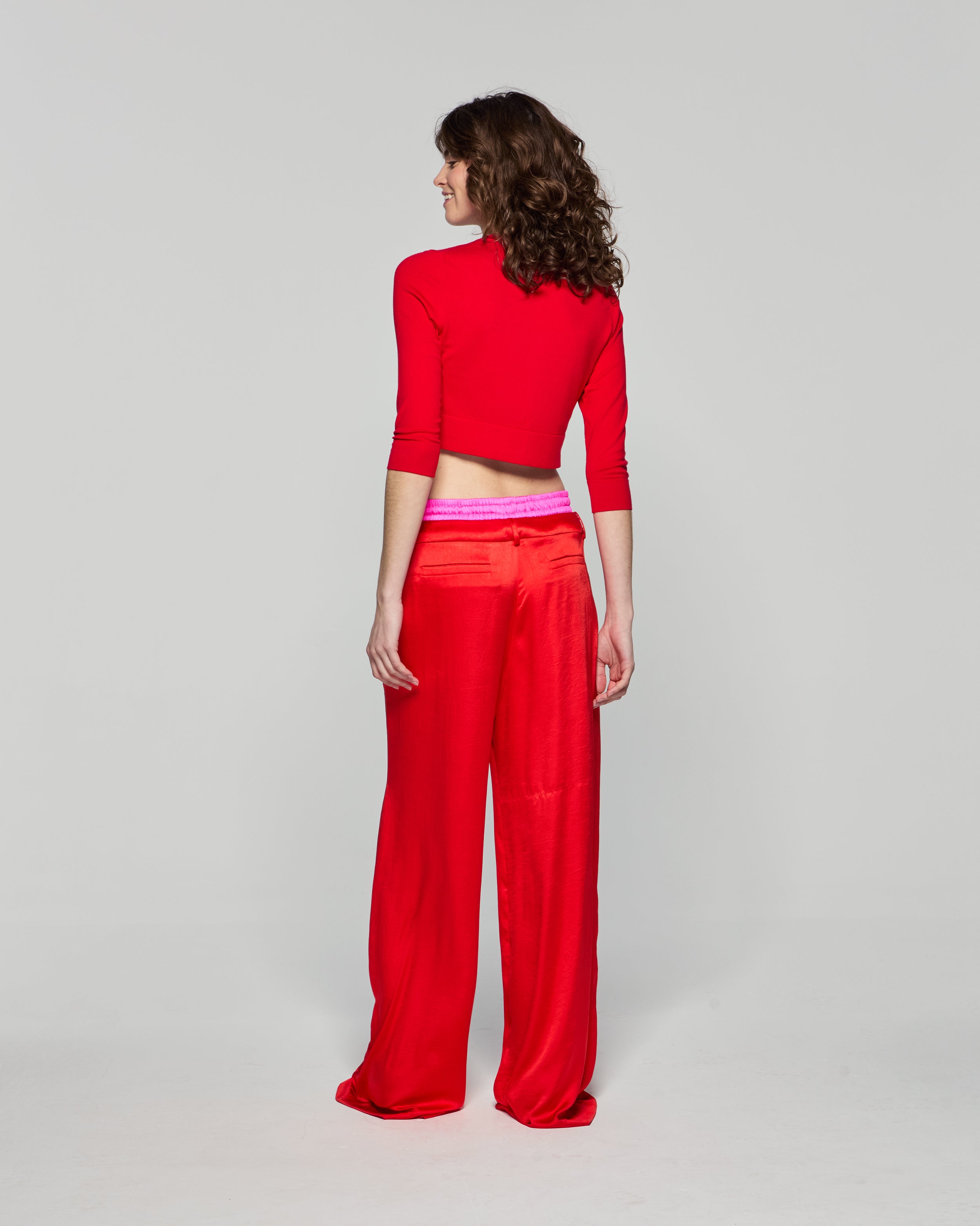 Double Waistband Relaxed Jogger - Bright Red/Pink