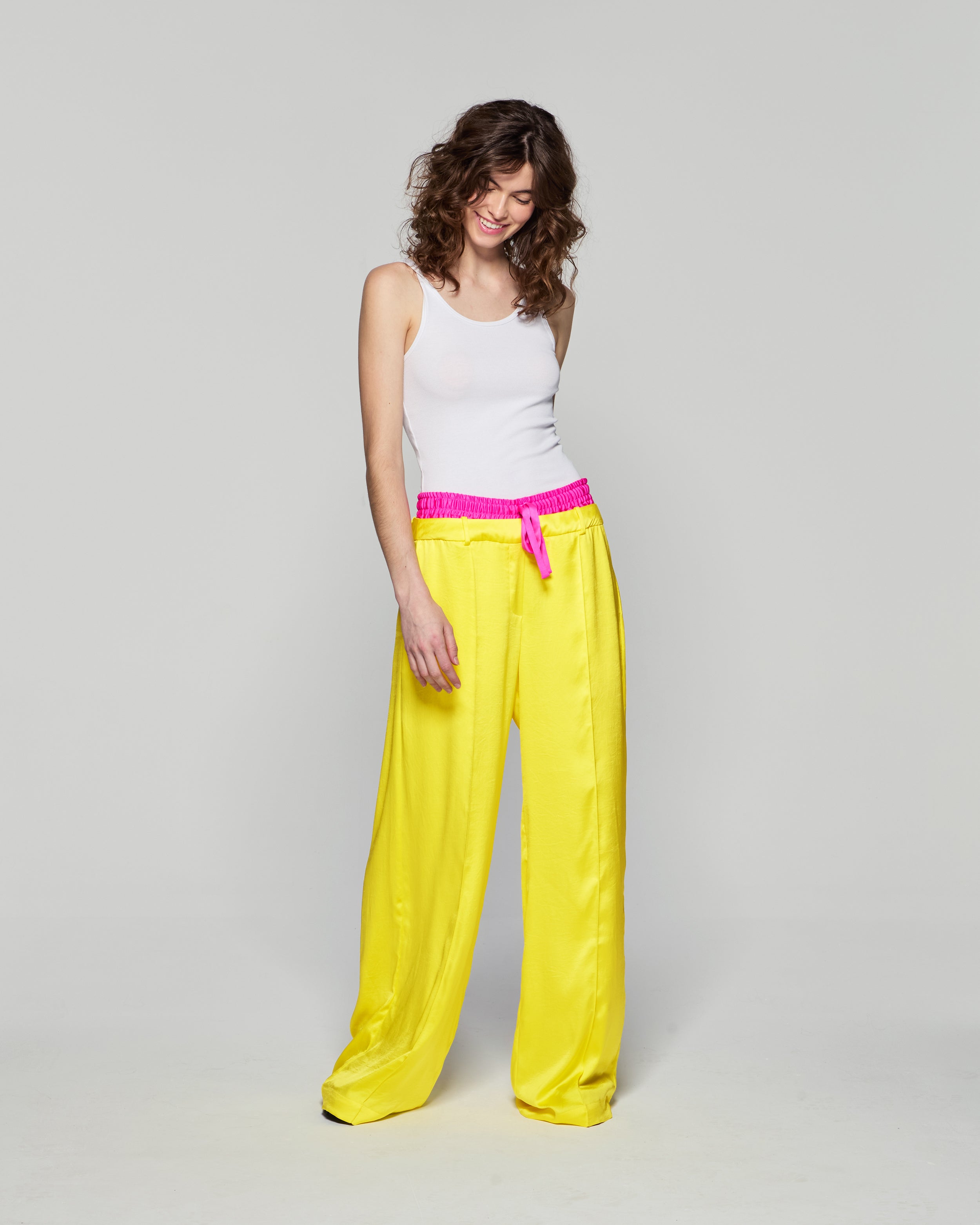 Double Waistband Relaxed Jogger - Bright Yellow/Pink