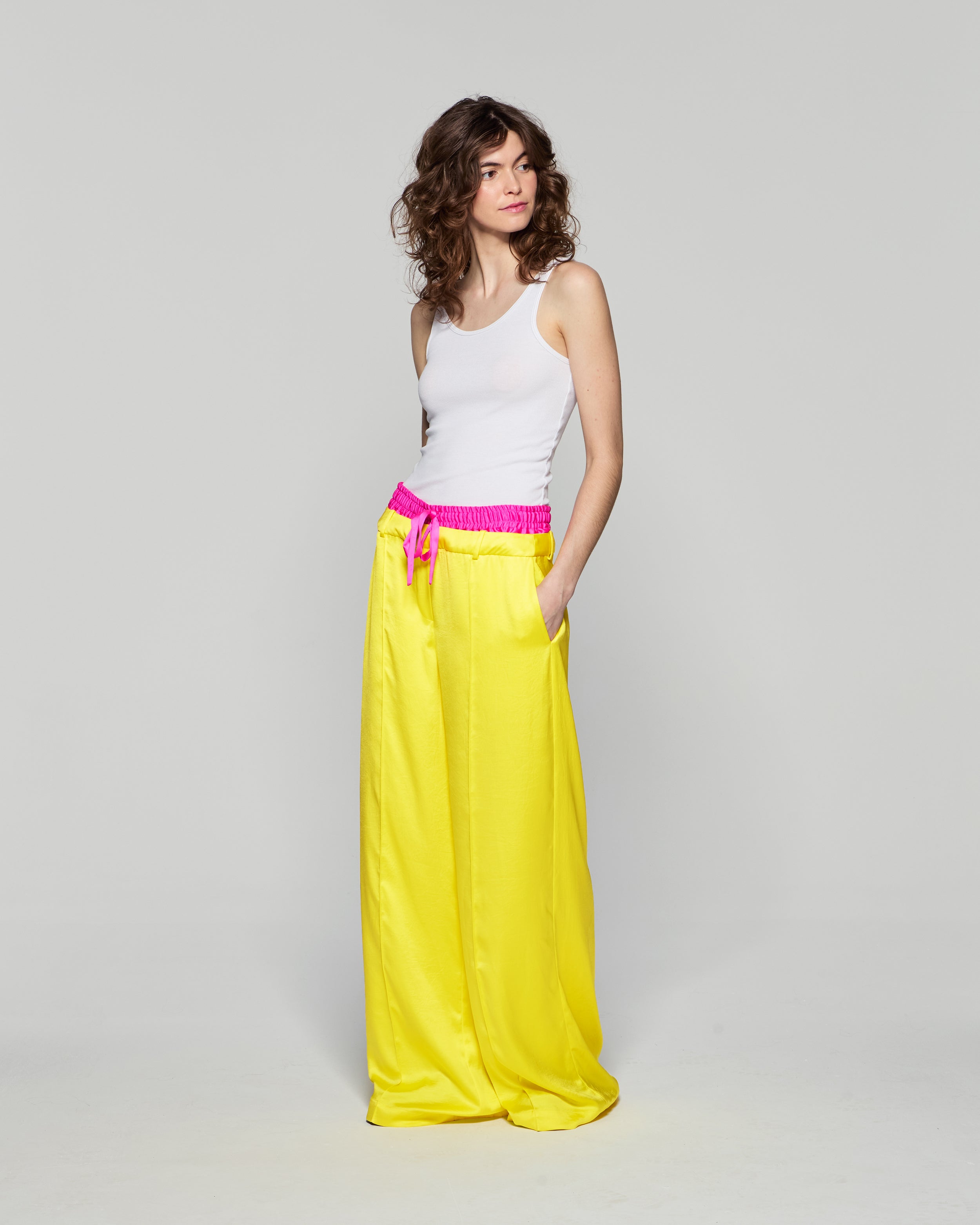 Double Waistband Relaxed Jogger - Bright Yellow/Pink