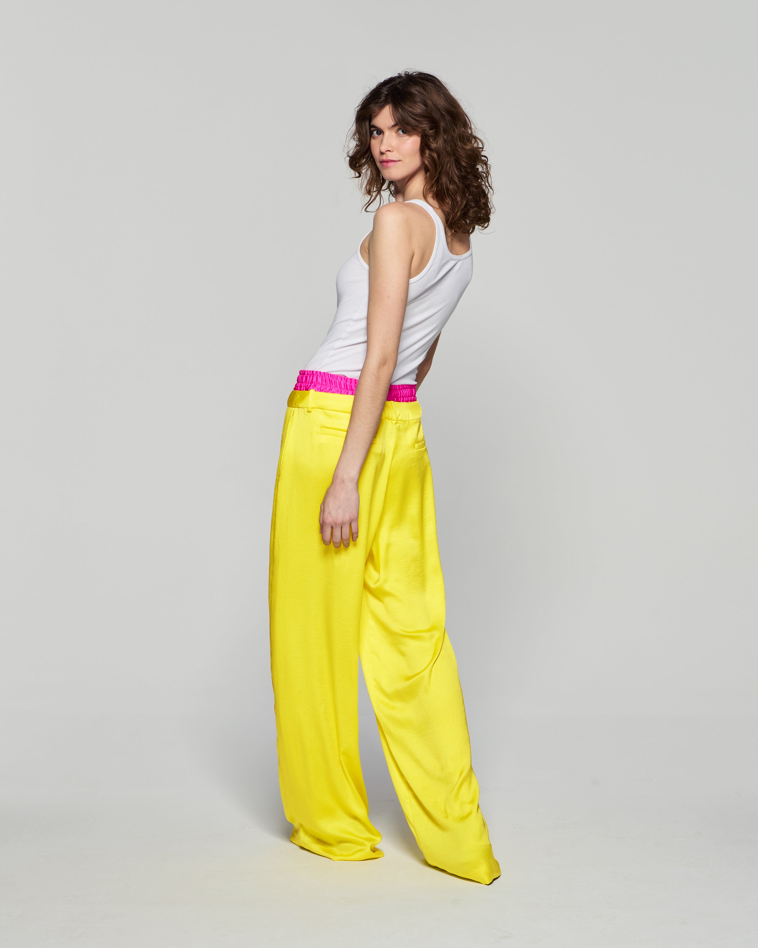 Double Waistband Relaxed Jogger - Bright Yellow/Pink