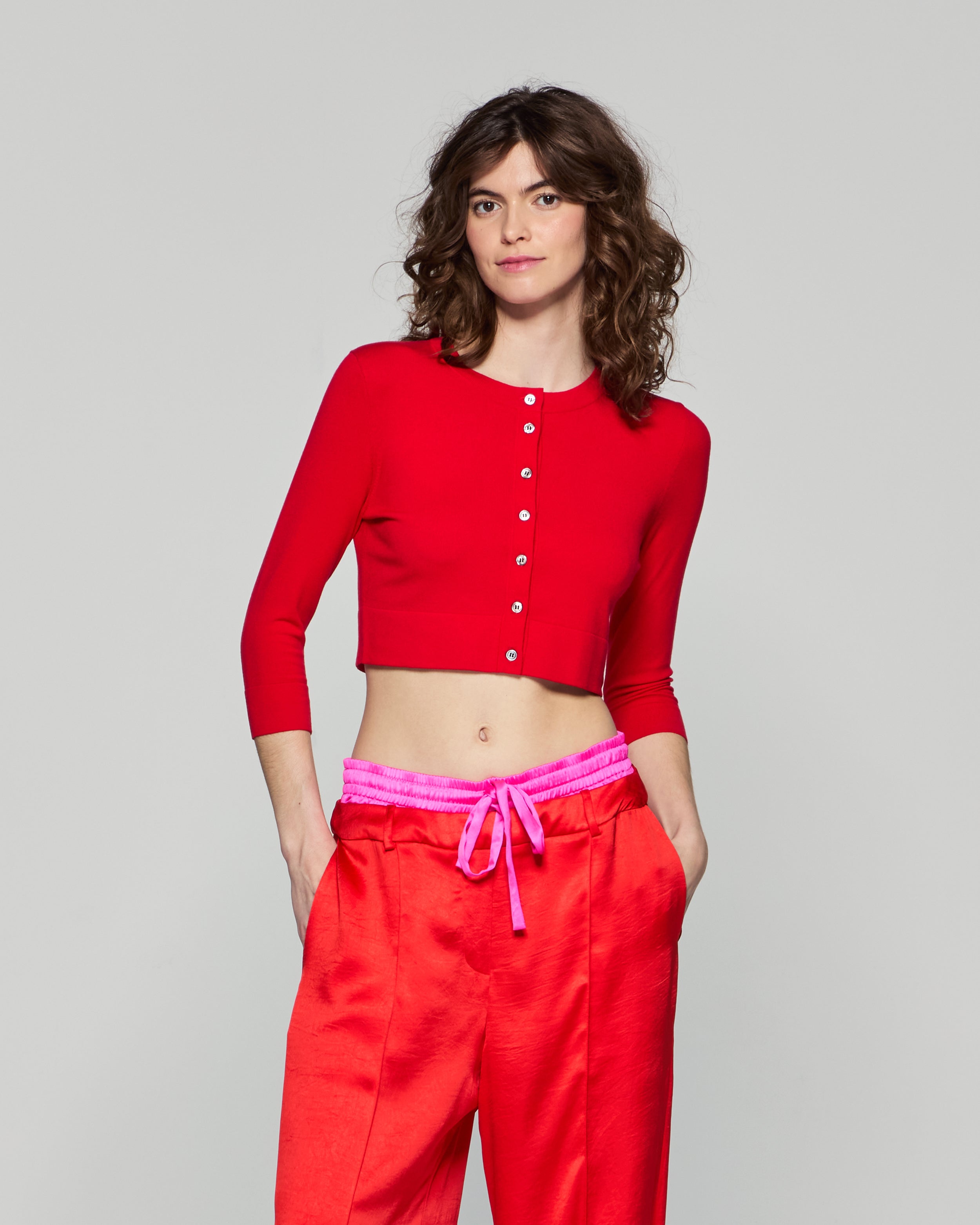 Fitted Cropped Cardigan - Red