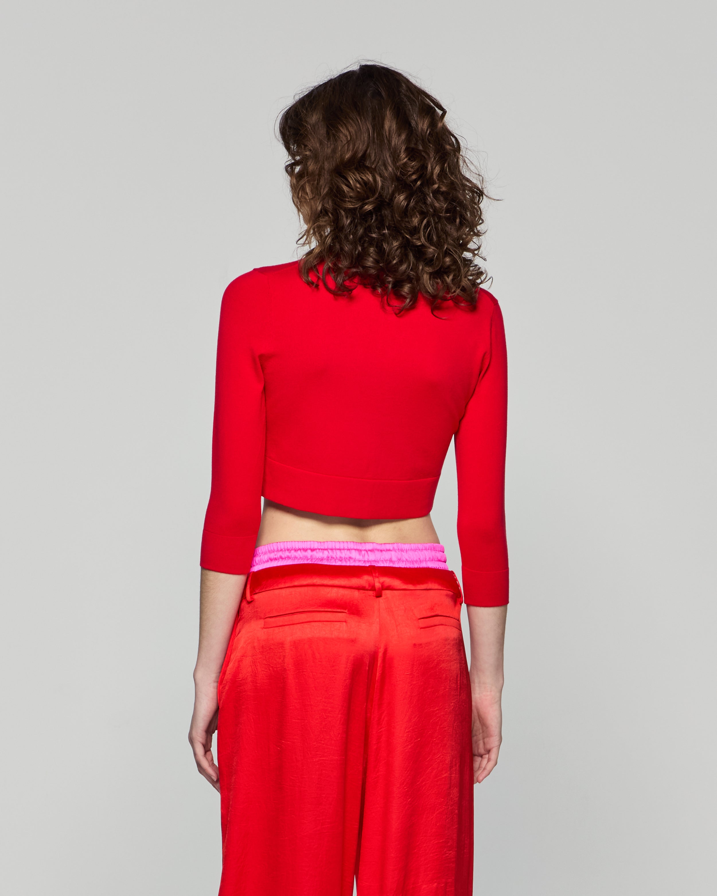 Fitted Cropped Cardigan - Red