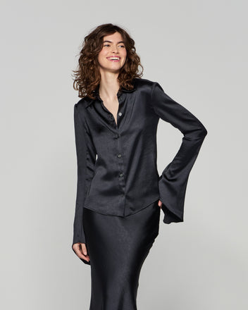 Serena Bute Black & Pink Heavy Silk Longline Shirt M