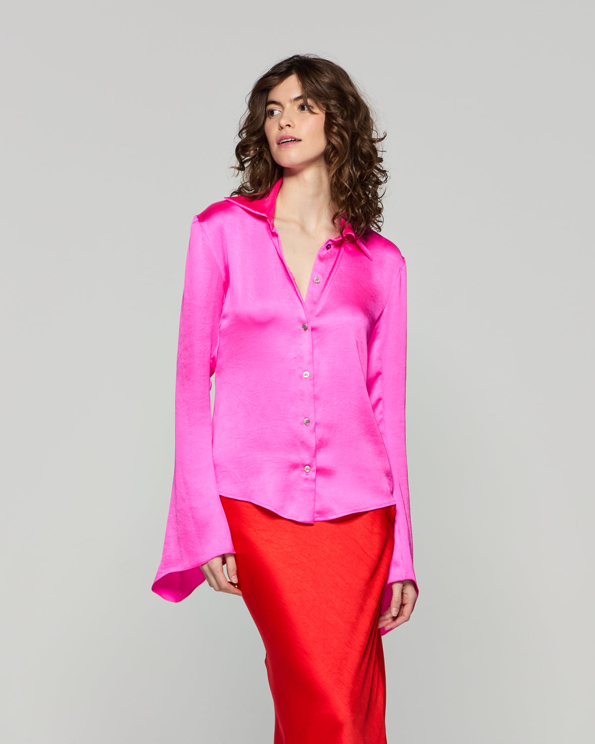 Flared Sleeve Shirt - Bright Pink