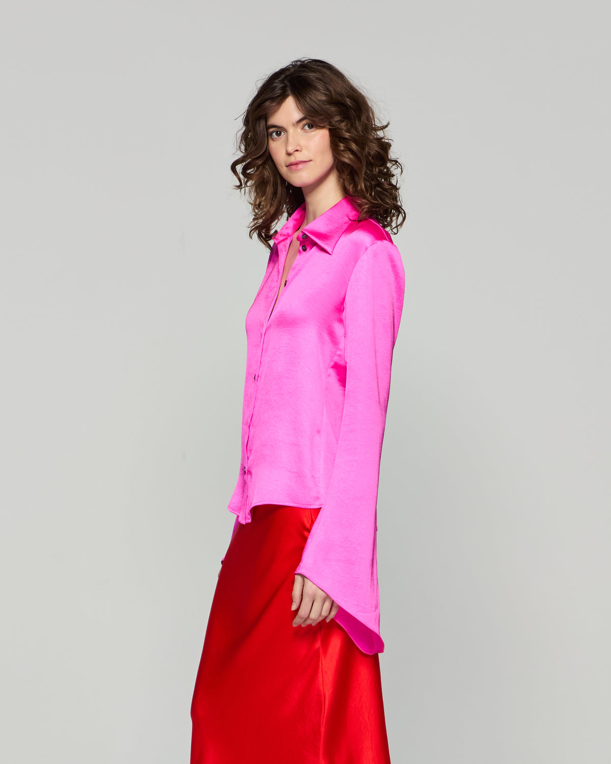 Flared Sleeve Shirt - Bright Pink